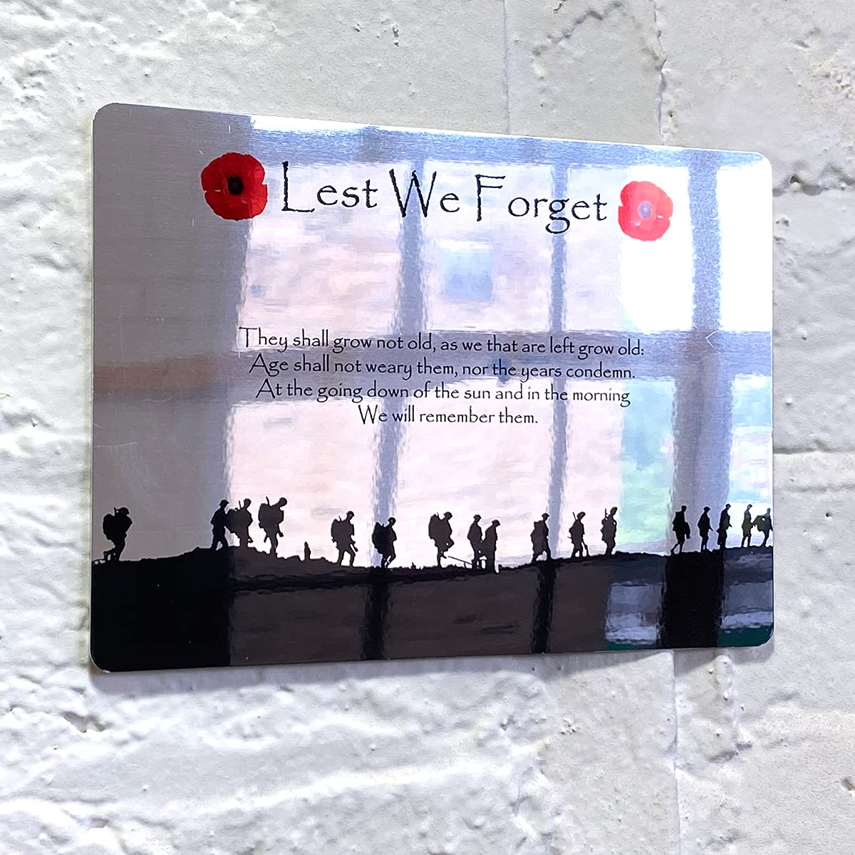ShopQuality4U A5 Military Poppy Lest We Forget Printed on Mirror Metal Aluminium Plaque Personalised Poppy Set, Custom Design, Flanders fields/personalised to remembrance, Custom Gift