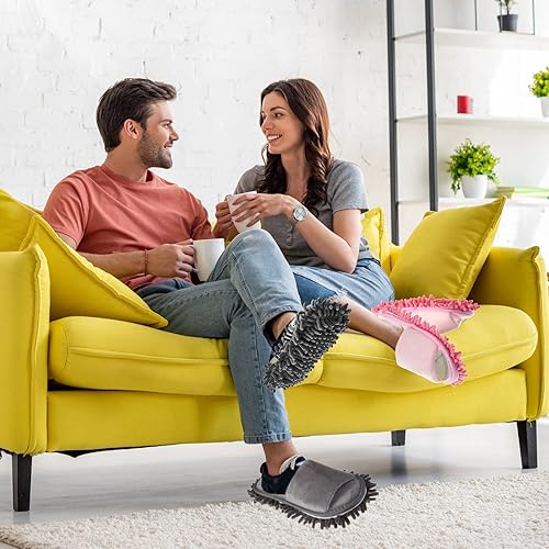 Vista 17 de Jecery 2 pares de pantuflas de limpieza de microfibra para limpieza de pisos, zapatos de mopa para hombres y mujeres, lavables, unisex, suministros