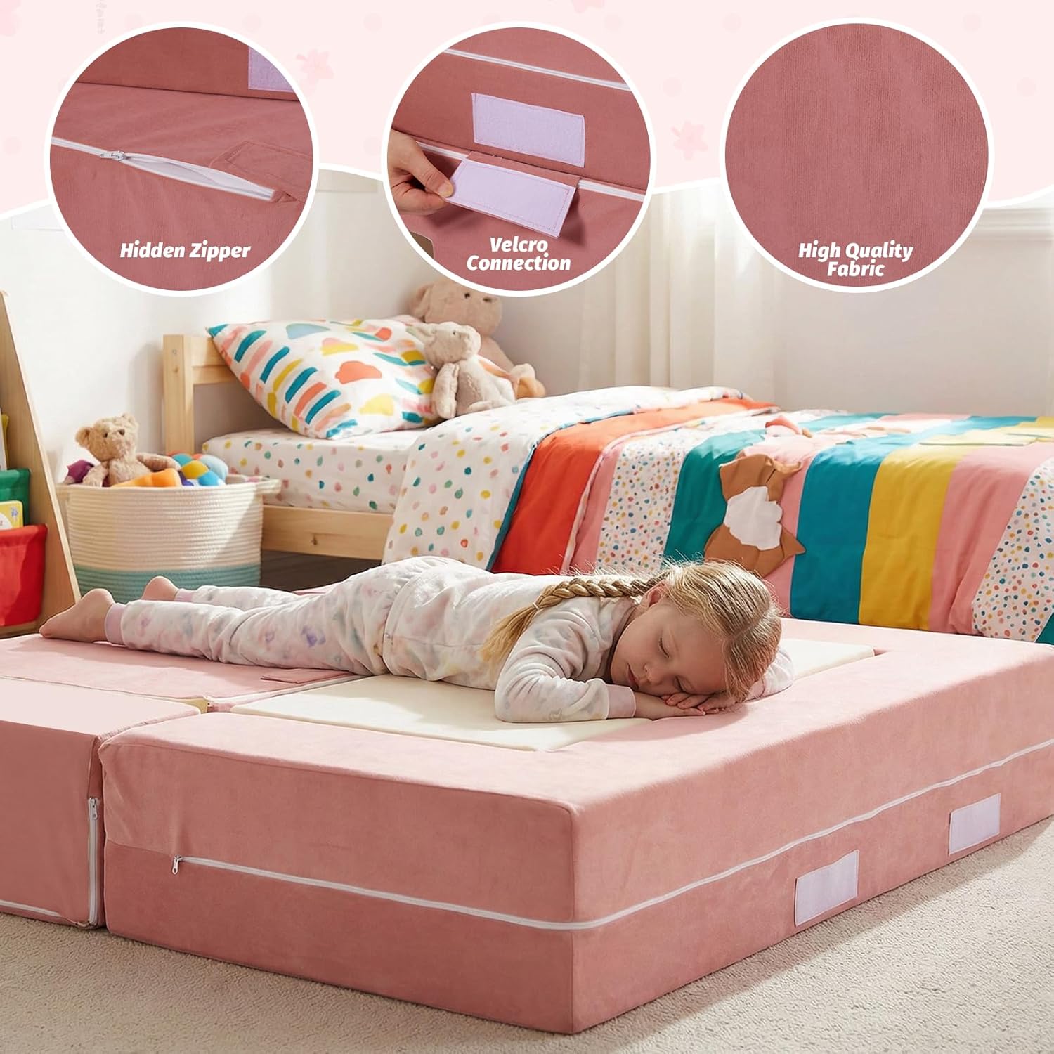 Kids Play Couch Foam Climbing Blocks for Toddlers Sofa Convertible Climbing Toy for Creative Child Girls and Boys Climber Playroom Furniture (Pink)