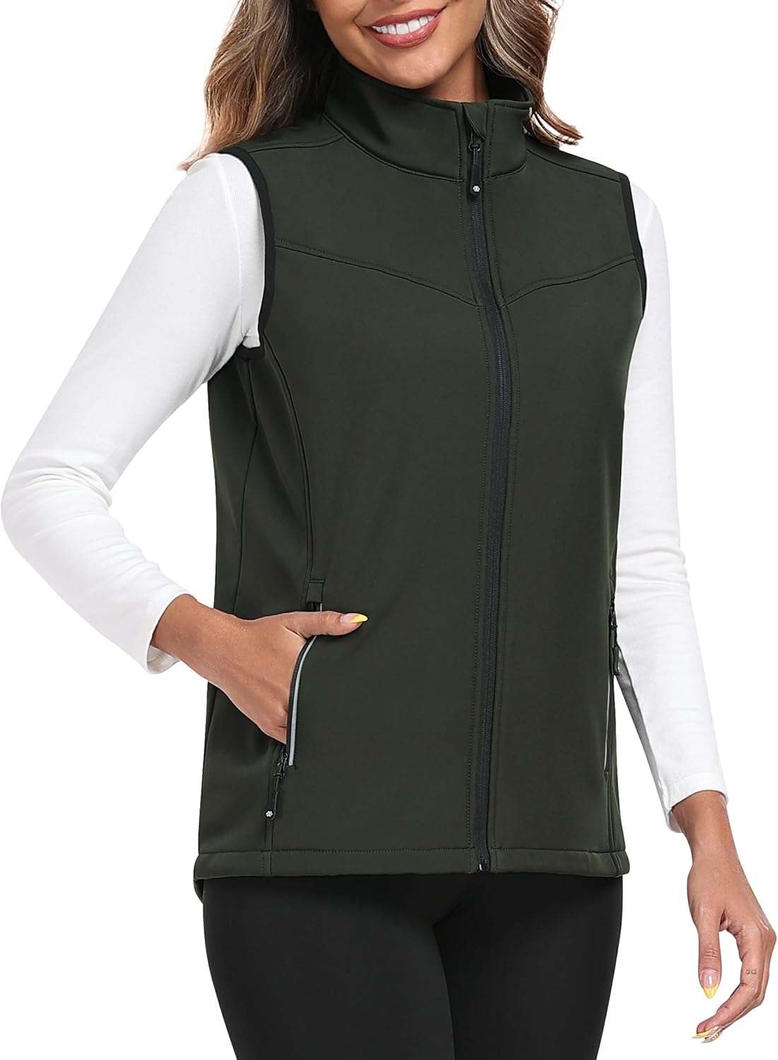 MoFiz Women's Fleece Lined Softshell Vest Windproof Lightweight Insulated Sleeveless Jacket Full Zip Running Vest