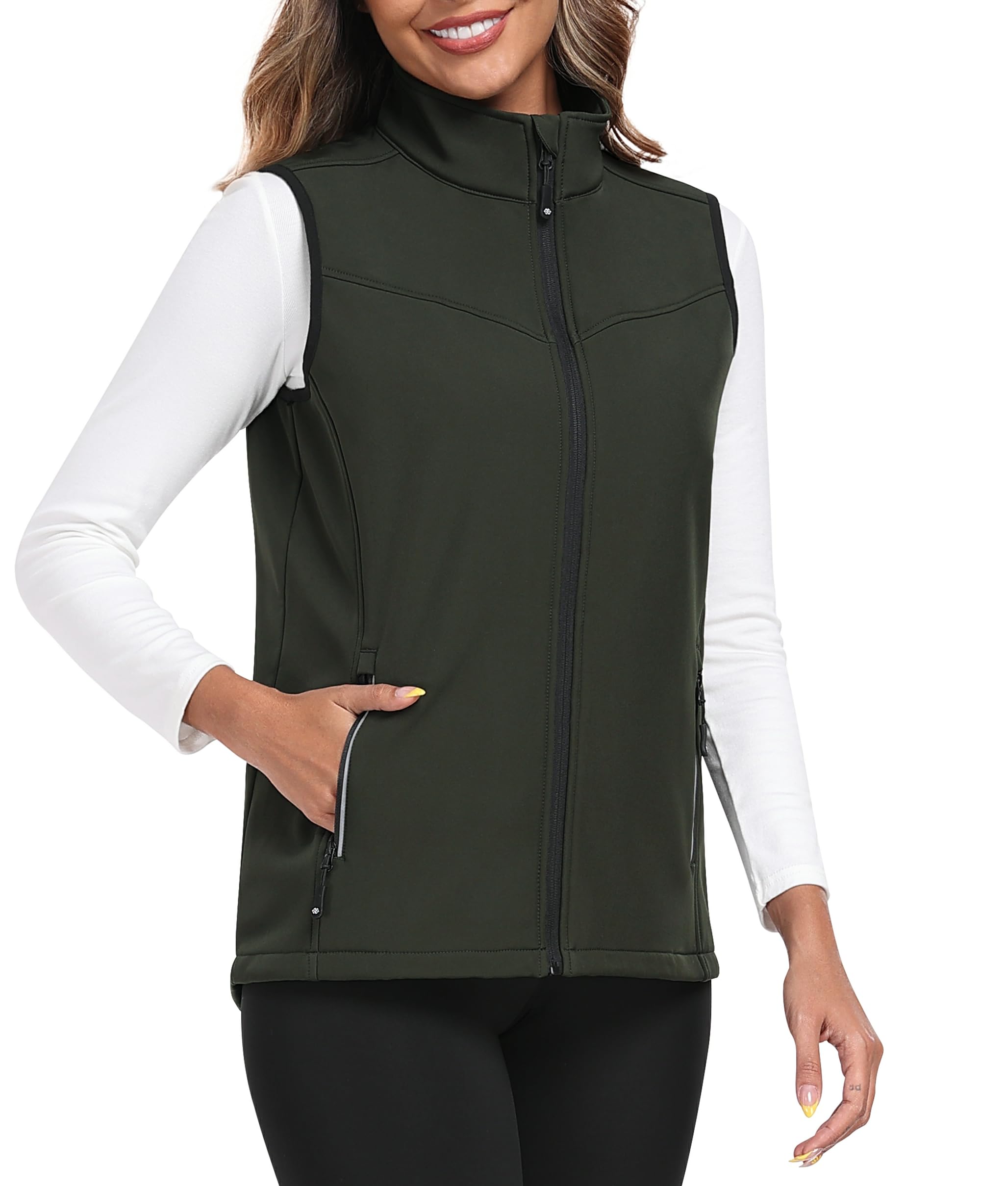 Women's Fleece Lined Softshell Vest Windproof Lightweight Insulated Sleeveless Jacket Full Zip Running Vest-image-17
