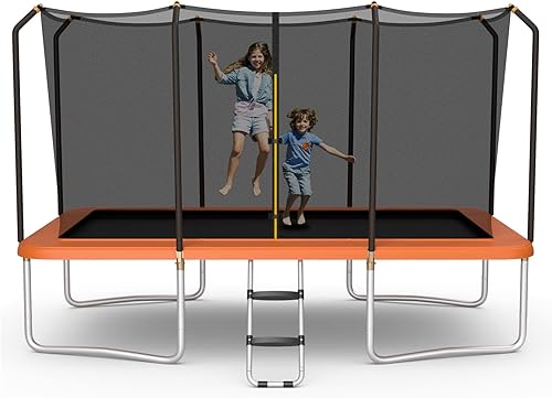 Giantex Trampolín rectangular de 8 pies x 14 pies con certificación ASTM con recinto, escalera, marco de acero galvanizado de doble cara, carga