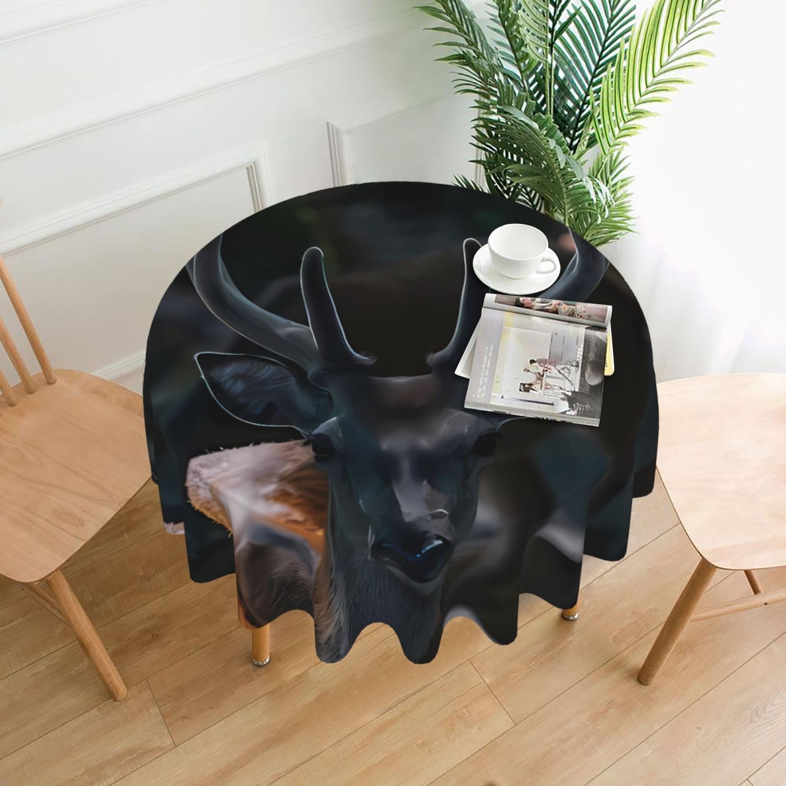 YYHWHJDE Outdoor Wildlife Deer Antler Prints 60in Round Decorative Tablecloth – High-Grade Polyester Throw for Stylish Dining & Event Table Protection