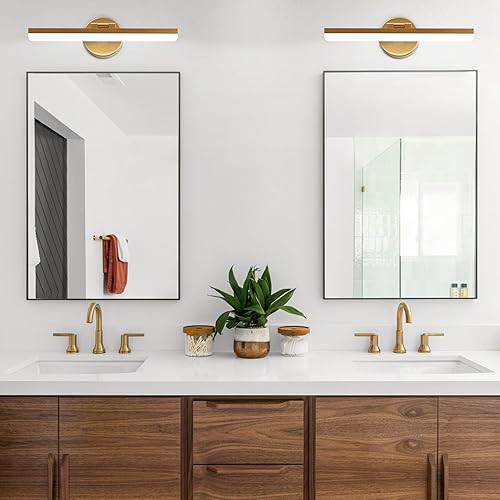 Miniatura 2 de Lámparas doradas para tocador de baño, 16 pulgadas, 9 W, giratorias, modernas, LED, aplique de pared (luz blanca, 6000 K)