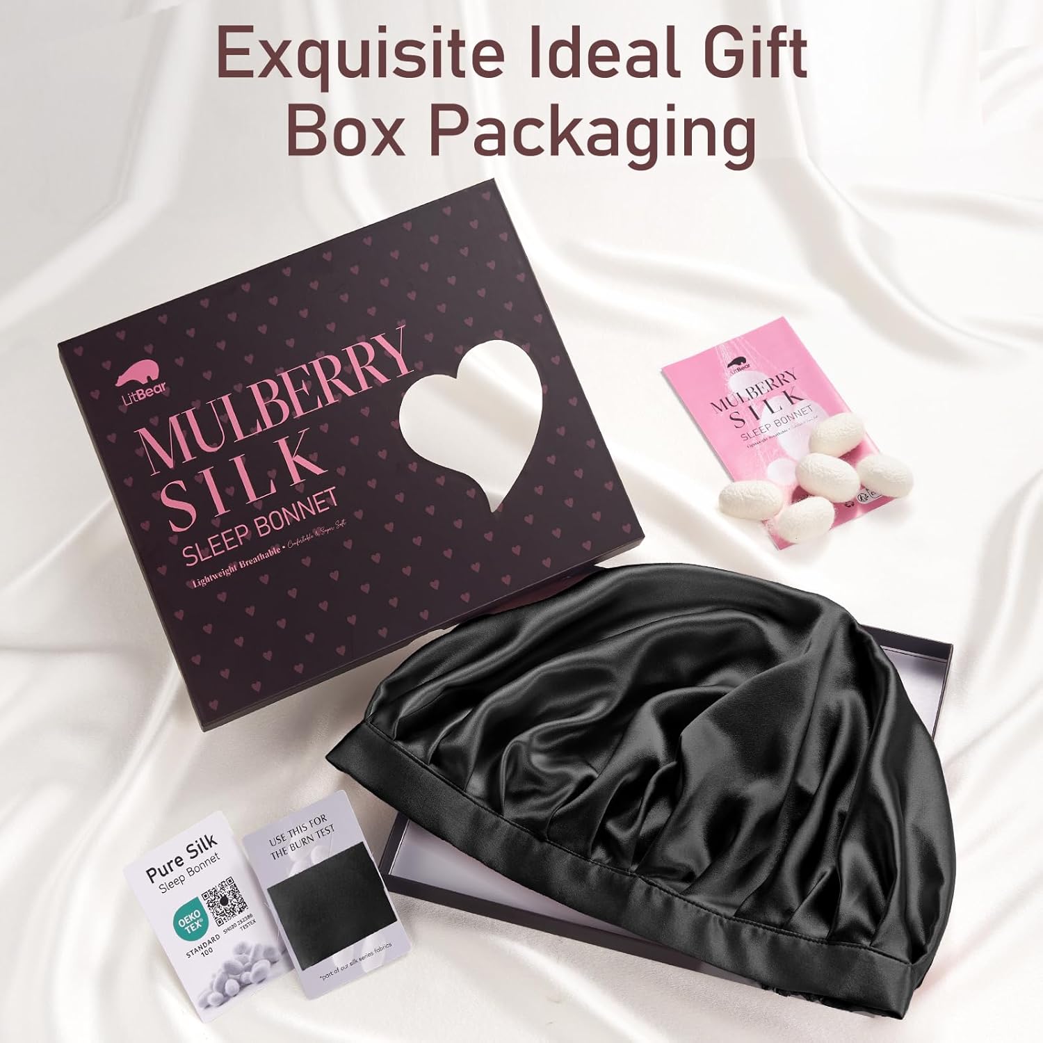 LitBear 100% Mulberry Silk Bonnet for Sleeping Women, 22 Momme Silk Hair Wrap with Elastic Band for Long Short Curly Hair - Image 9