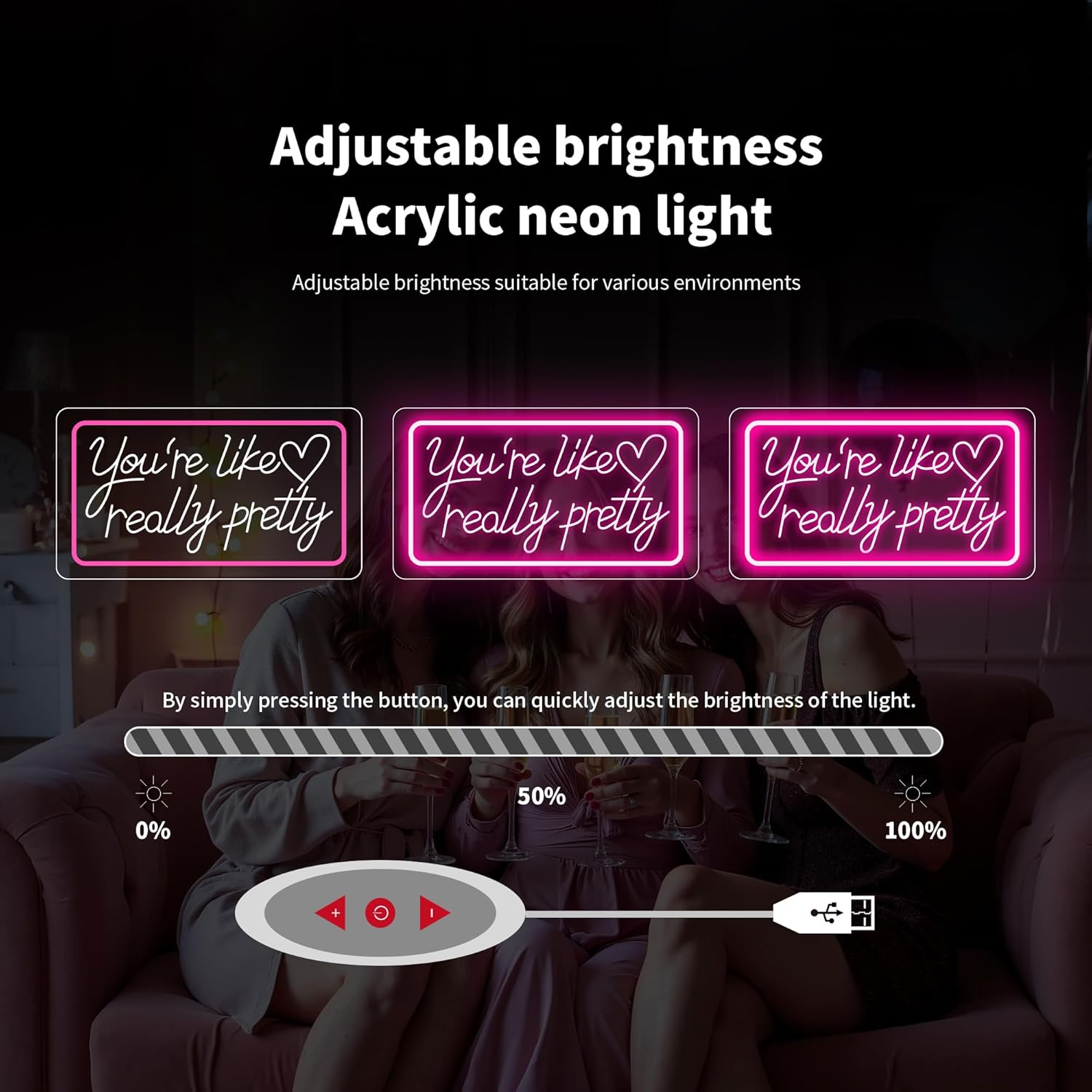 You're Like Really Pretty LED Neon Sign | Aesthetic Wall Decor for Teen Girls | Bedroom & Party, Pink