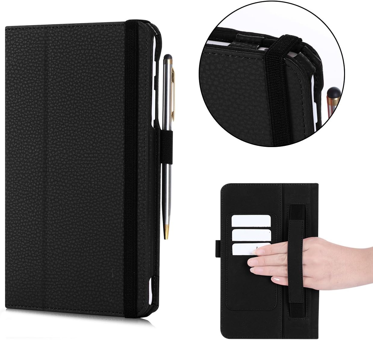 FYY Case for Galaxy Tab E 8.0 - Premium PU Leather Case Stand Cover with Card Slots, Note Holder, Elastic Strap for Samsung Galaxy Tab E 8.0 4G LTE SM-T377 Tablet Black