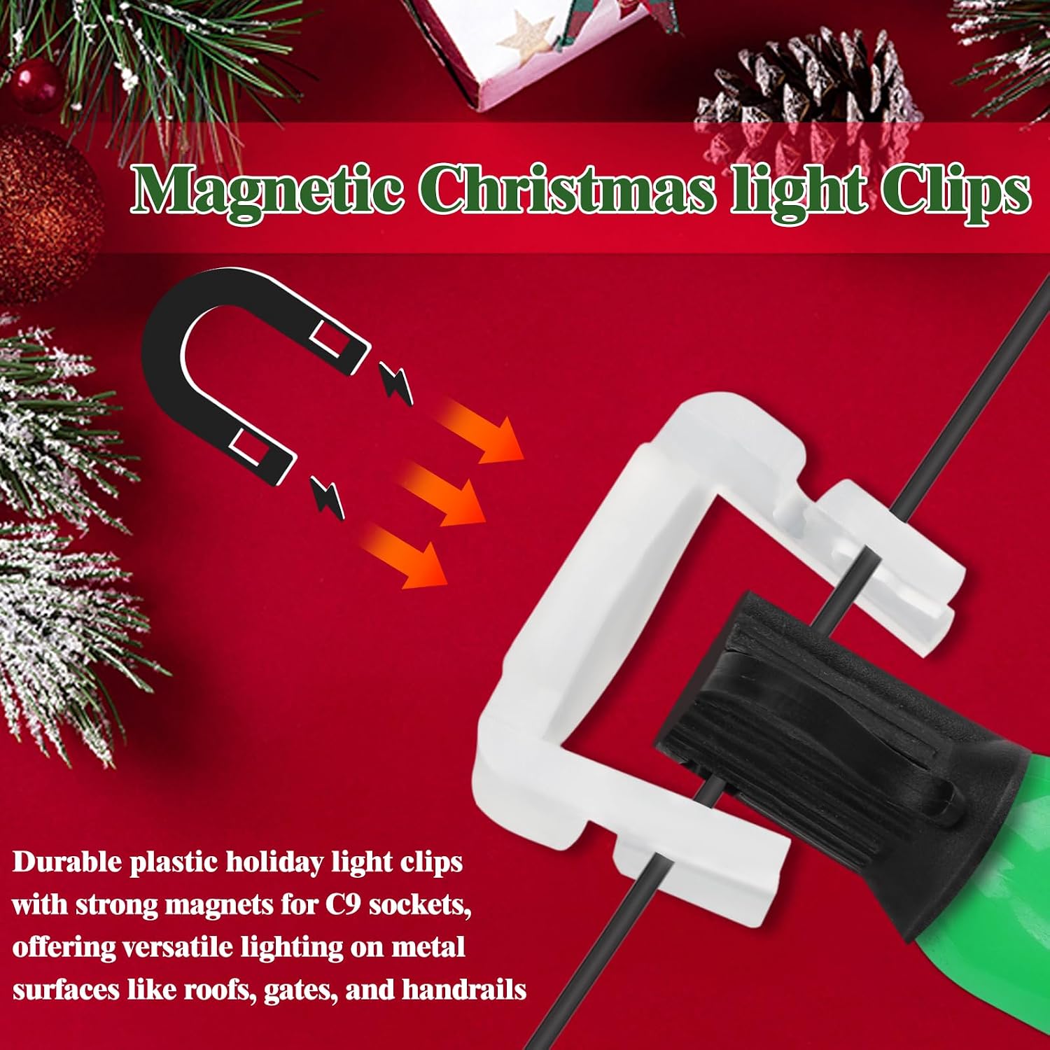 360 Pcs Extra Strong Magnetic Christmas Light Clips for C9 Socket Rounded Outdoor Magnetic Light Clips Holiday Lighting Sockets Hang Hooks for Xmas Decor Lights Metal Roof Gutter Fence (White)