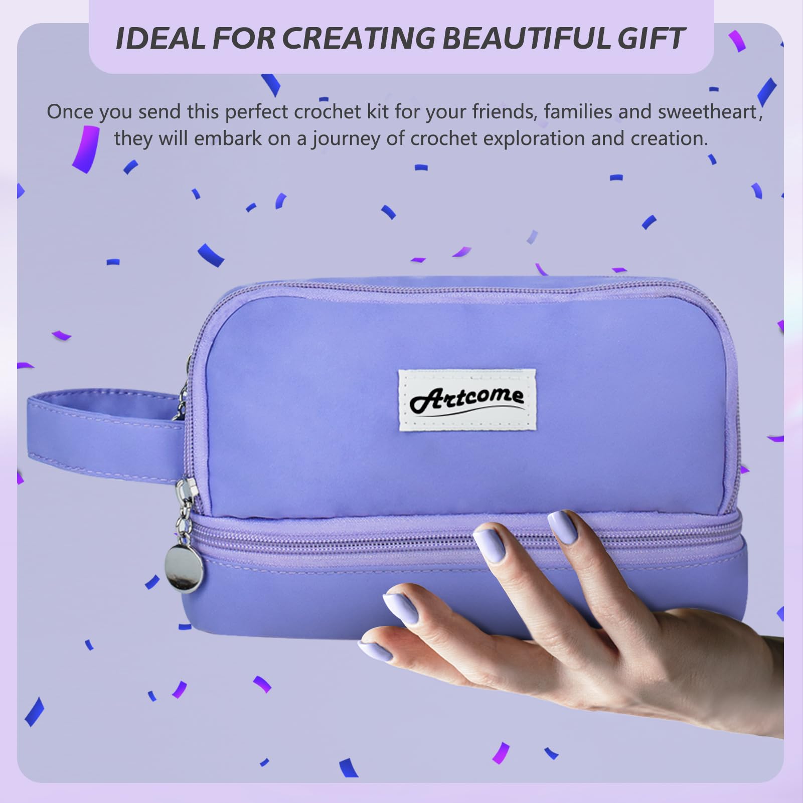 Artcome Kit de ganchillo de 124 piezas para adultos y niños, 14 tamaños, ganchos ergonómicos de ganchillo con un agarre cómodo para principiantes y ganchillos experimentados, ideal para crear hermosos