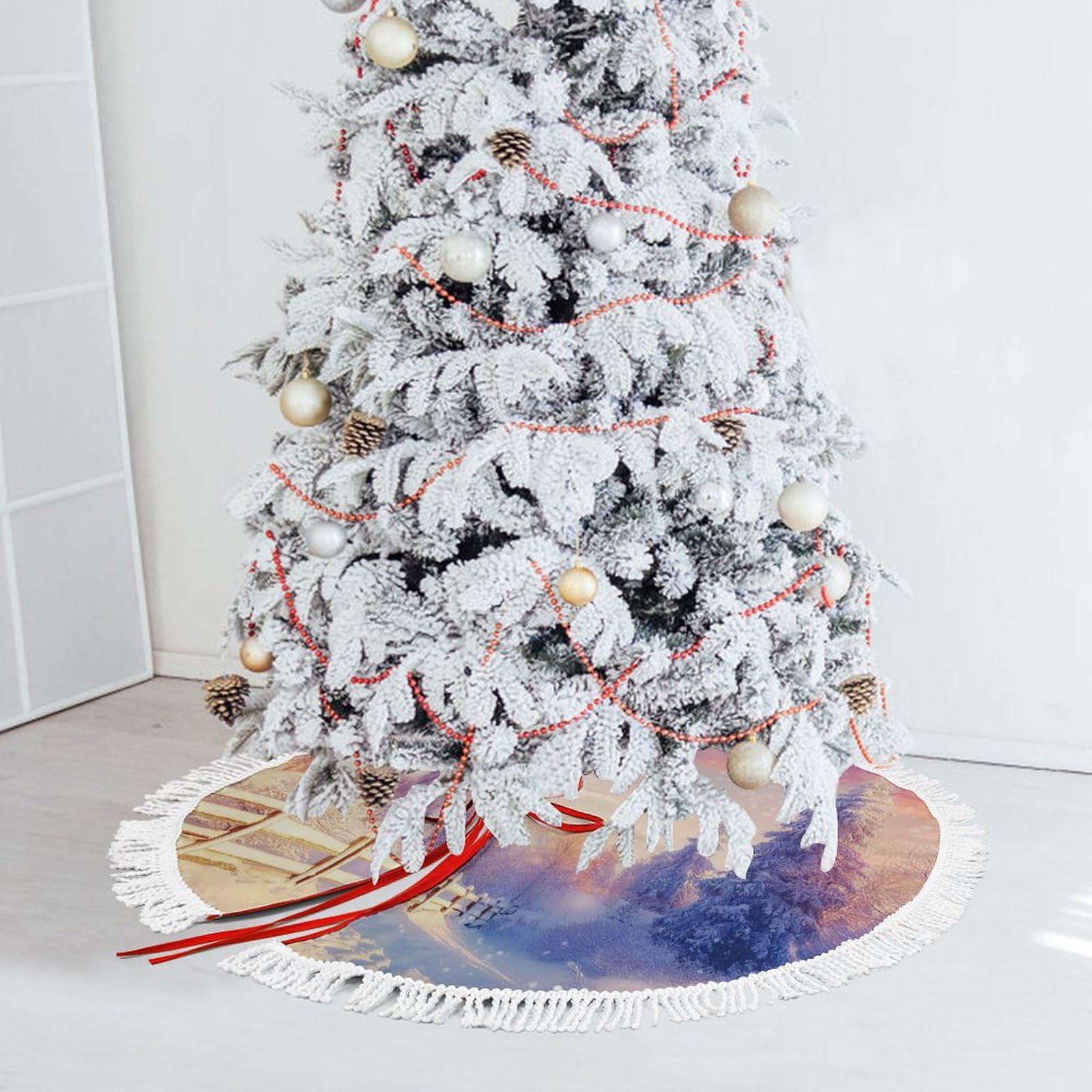Tapis de sapin de Noël décoratif pour habiller la base du grand arbre de fête en famille