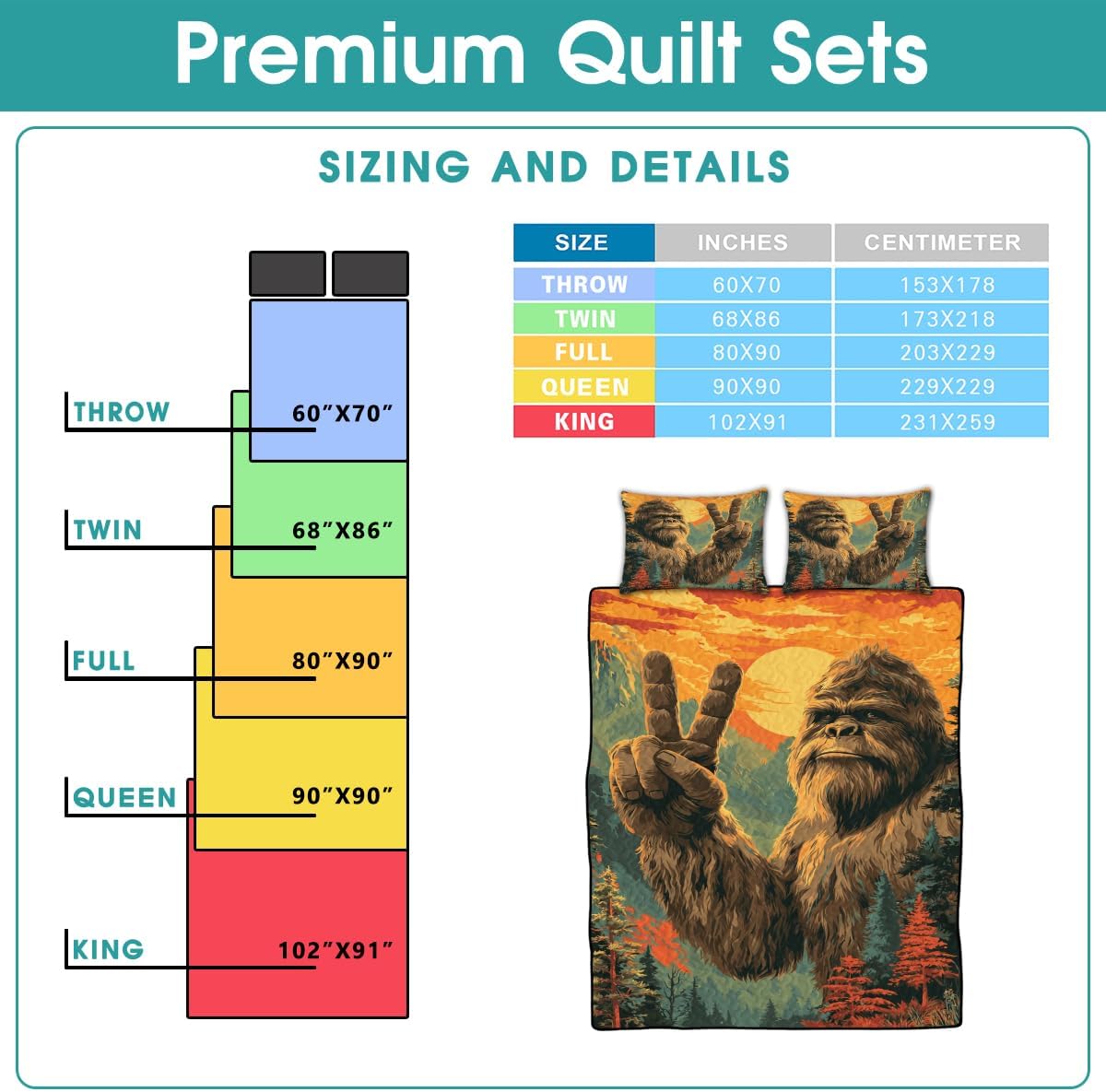 Bigfoot Quilt Sasquatch Comforter Set Queen King Twin Full Bigfoot Lovers Perfect Cozy Bedding Gifts for Men Women Kids (Bigfoot Say Hi)