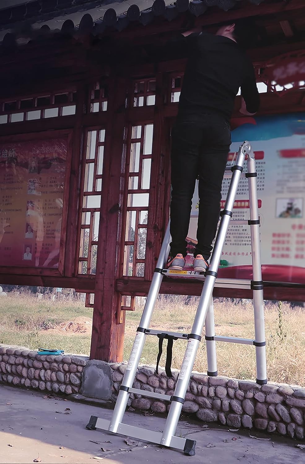 Telescoping Ladder Almighty Telescoping Extension Ladder 2-in-1,Multi-Purpose Aluminum Telescopic Ladders for Easy Storage,Outdoor Work Hobbies Compact Ladder Stabilize