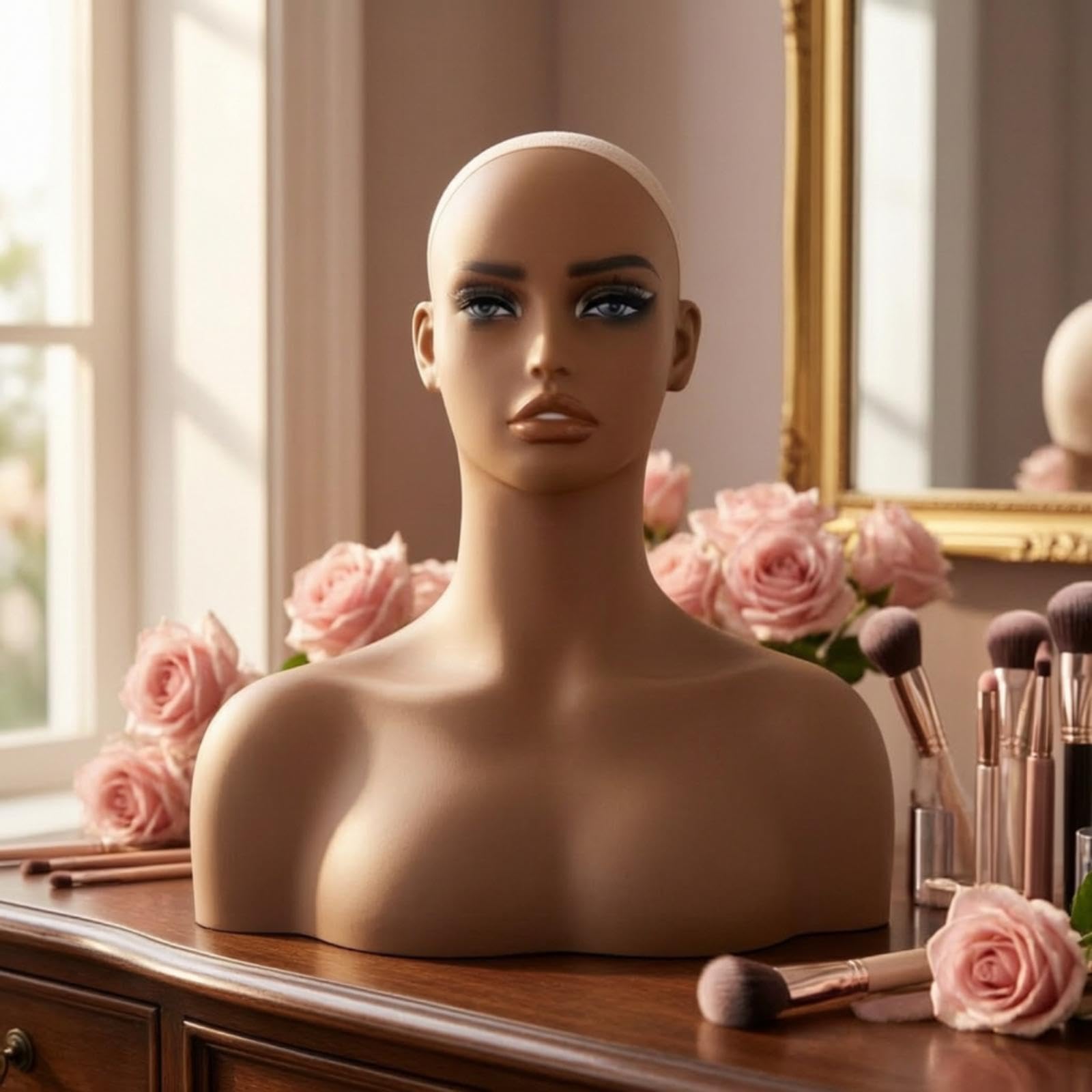 Female Mannequin Head with Shoulders Realistic Mannequin Head with Shoulders Makeup Bust for Salon Owners, Retail Stores, Photography Studios-image-39