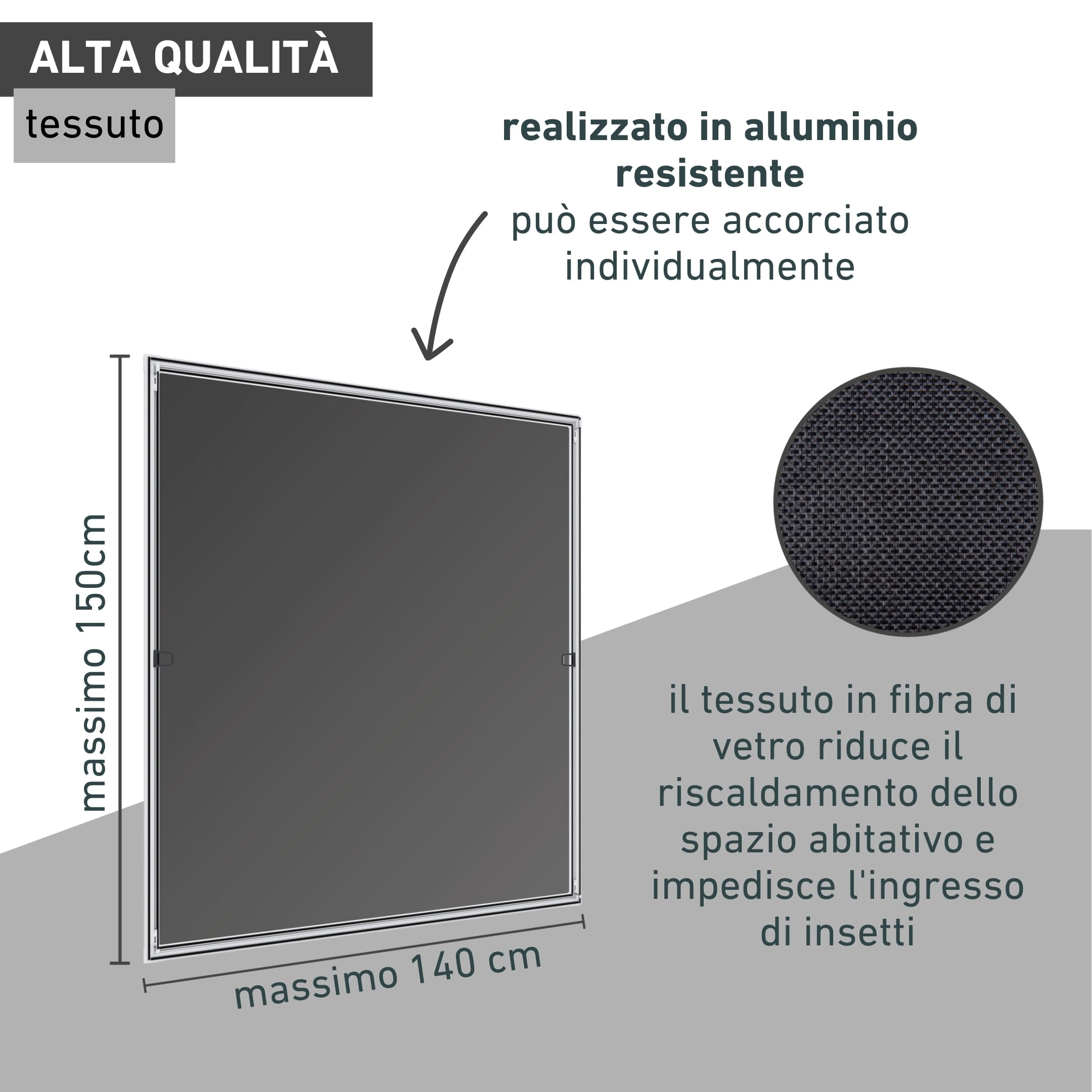 Windhager Zanzariera e Protezione Solare per Finestra, con Telaio in Alluminio, 140 x 150 cm, Colore Bianco, 03286