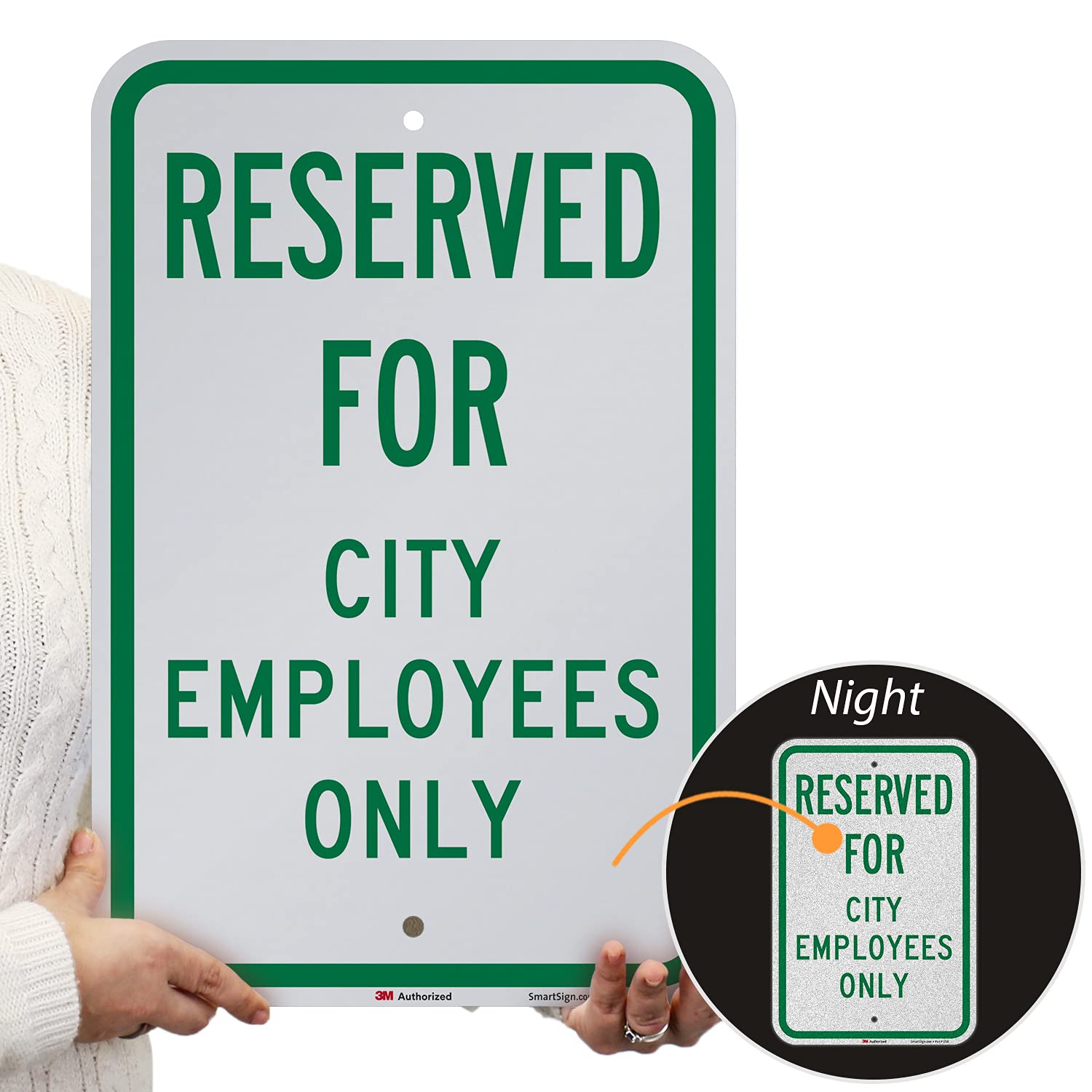 SmartSign 18 x 12 inch "Reserved for City Employees Only" Parking Metal Sign, 63 mil Aluminum, 3M Laminated Engineer Grade Reflective Material, Green and White, Made in USA