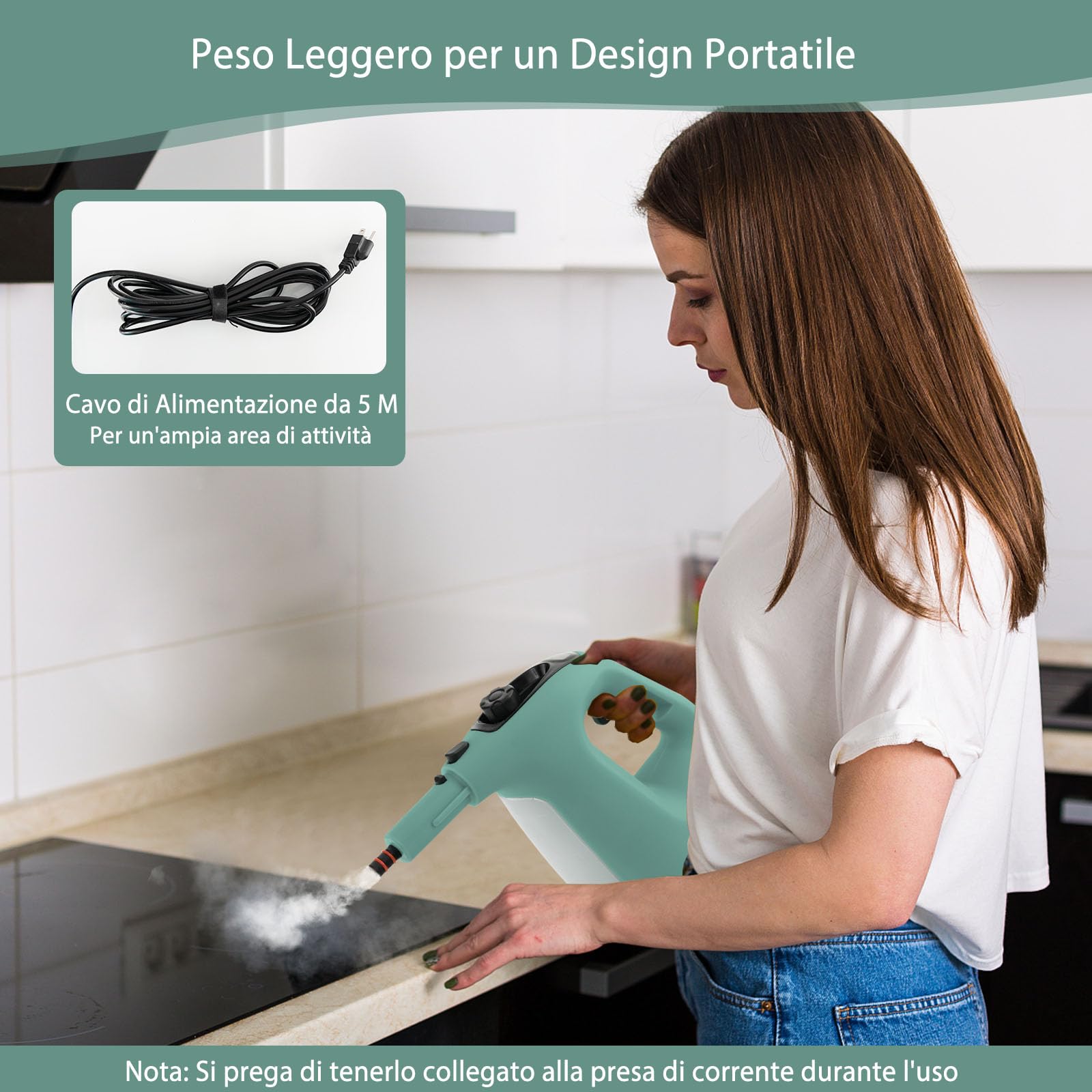 Pulitore A Vapore Portatile RELAX4LIFE 1400W - 400ml, 14 Accessori, Senza Chimici, Blocco Bambini, Giallo