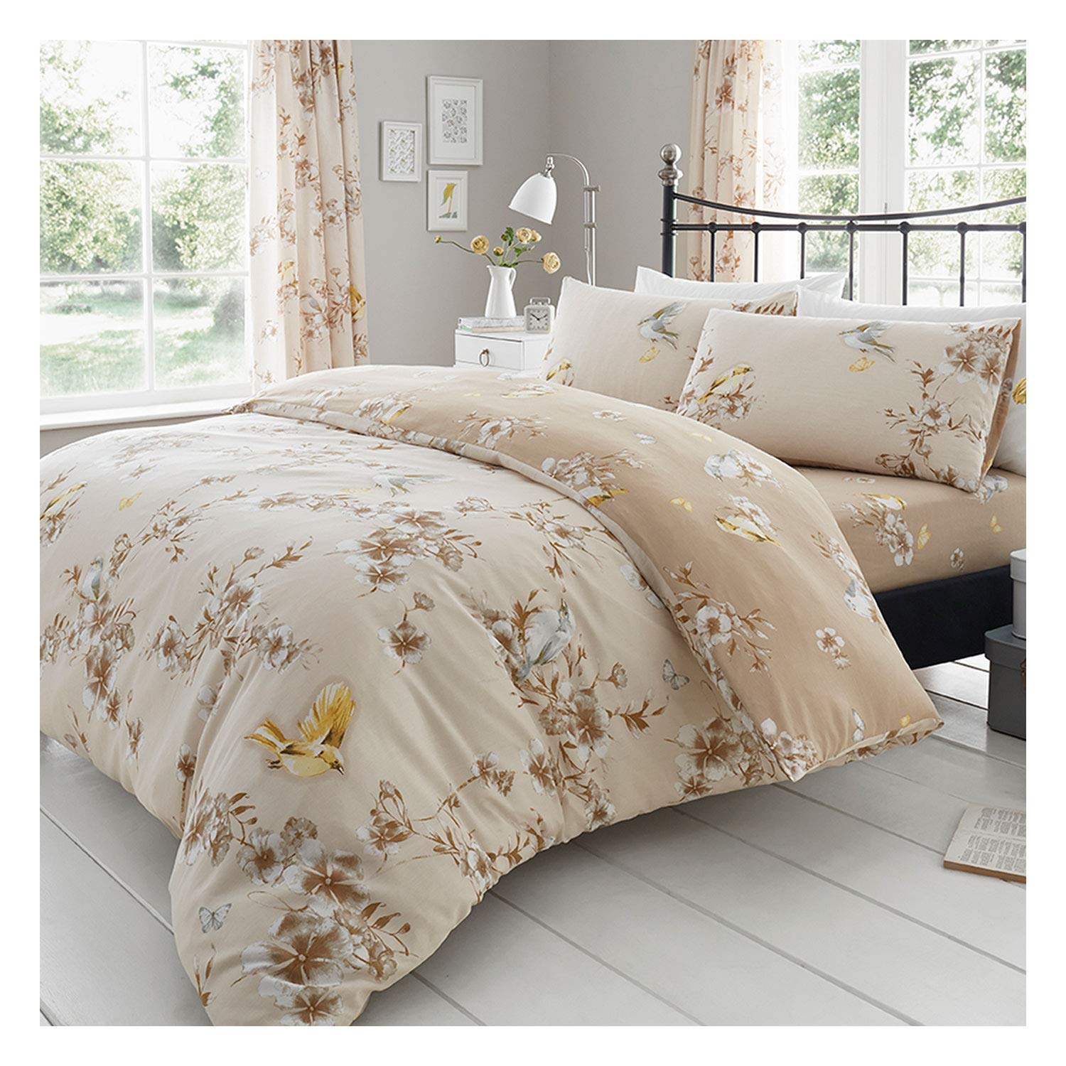 Fairwayuk Natural Floral Duvet Cover Set, Reversible Bedding Double Bed Size With Pillowcase, Ultra Soft Easy Care, Quilt Covers, 3 Pieces Hypoallergenic, 200X200cm
