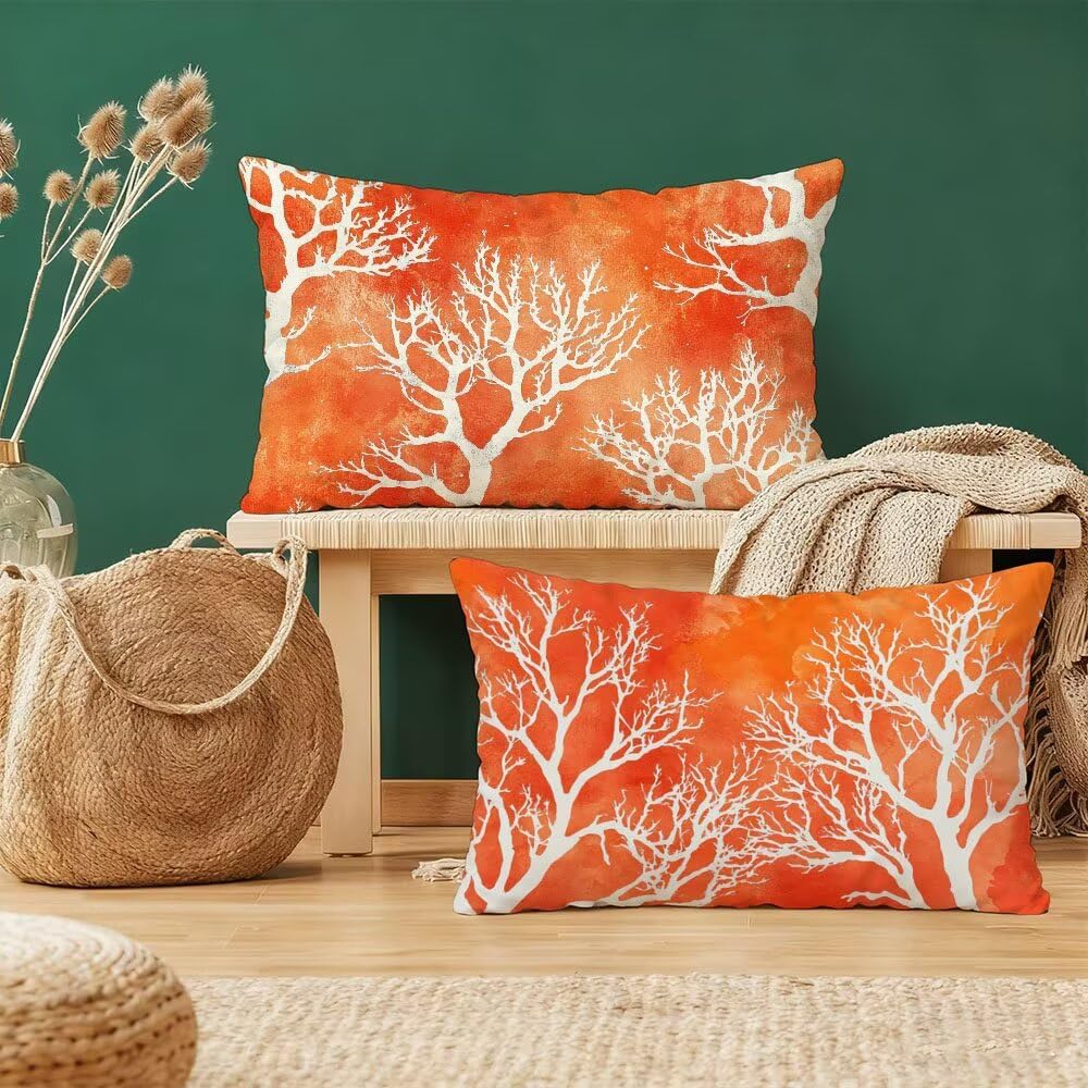 Taie d'oreiller 40x80 housse de coussin velours orange rectangulaire motif