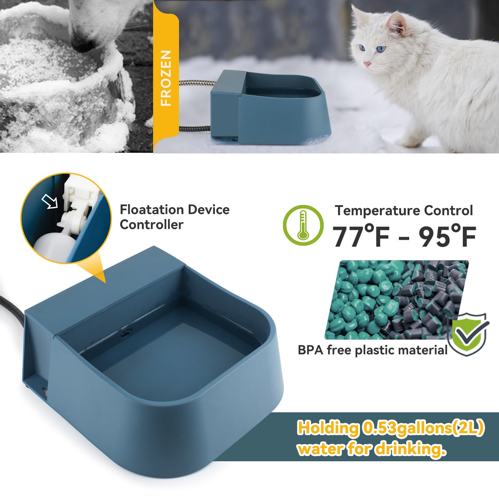 Tazón de agua automático calentado para perros, cuenco de llenado automático para perros calentado, agua automática calentada para perros, gatos, pollos, animales salvajes