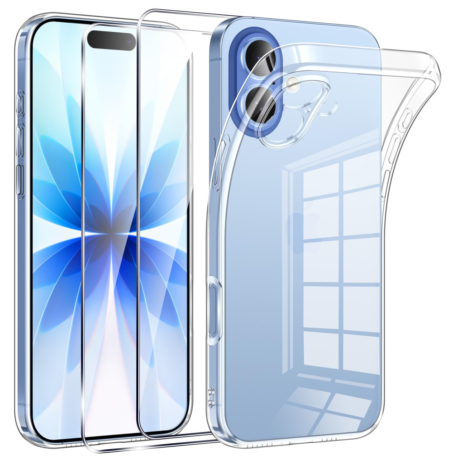 Phoona Cover per iPhone 17 Custodia con 2 Pezzi Pellicola Vetro Temperato,Ultra Sottile Trasparente Silicone Protettiva Case per iPhone 17 Sottile Morbida Antiurto Cover