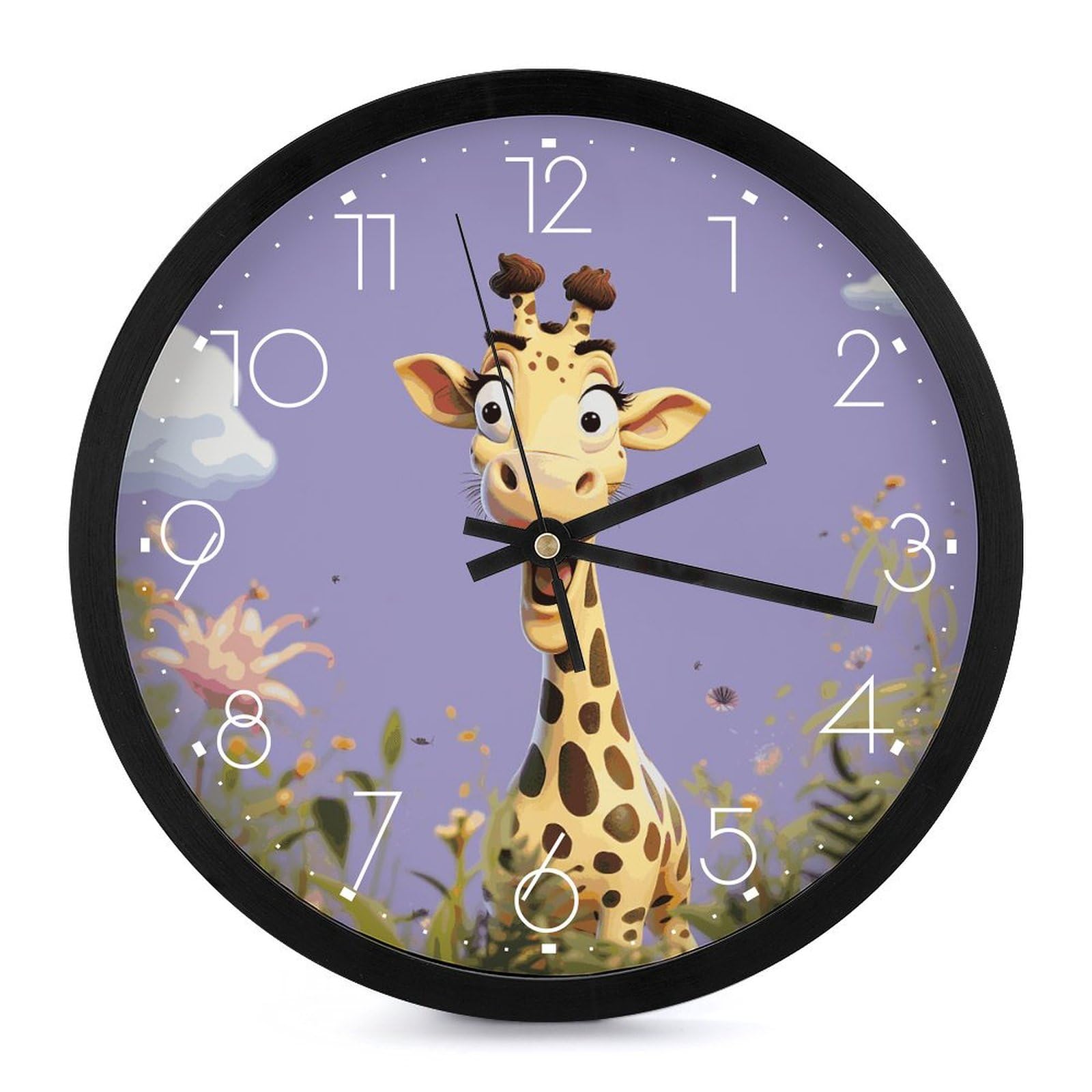 Horloge murale silencieuse Happy Giraffe de 25 cm sans tic-tac pour salon