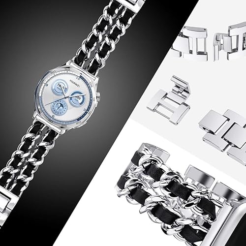 Miniatura 3 de Correas compatibles con Samsung Galaxy Watch de 1.811 in  Galaxy 3 de 1.772 in, 0.866 in de metal con cadena de cuero para Huawei Watch GT5  GT5 Pro