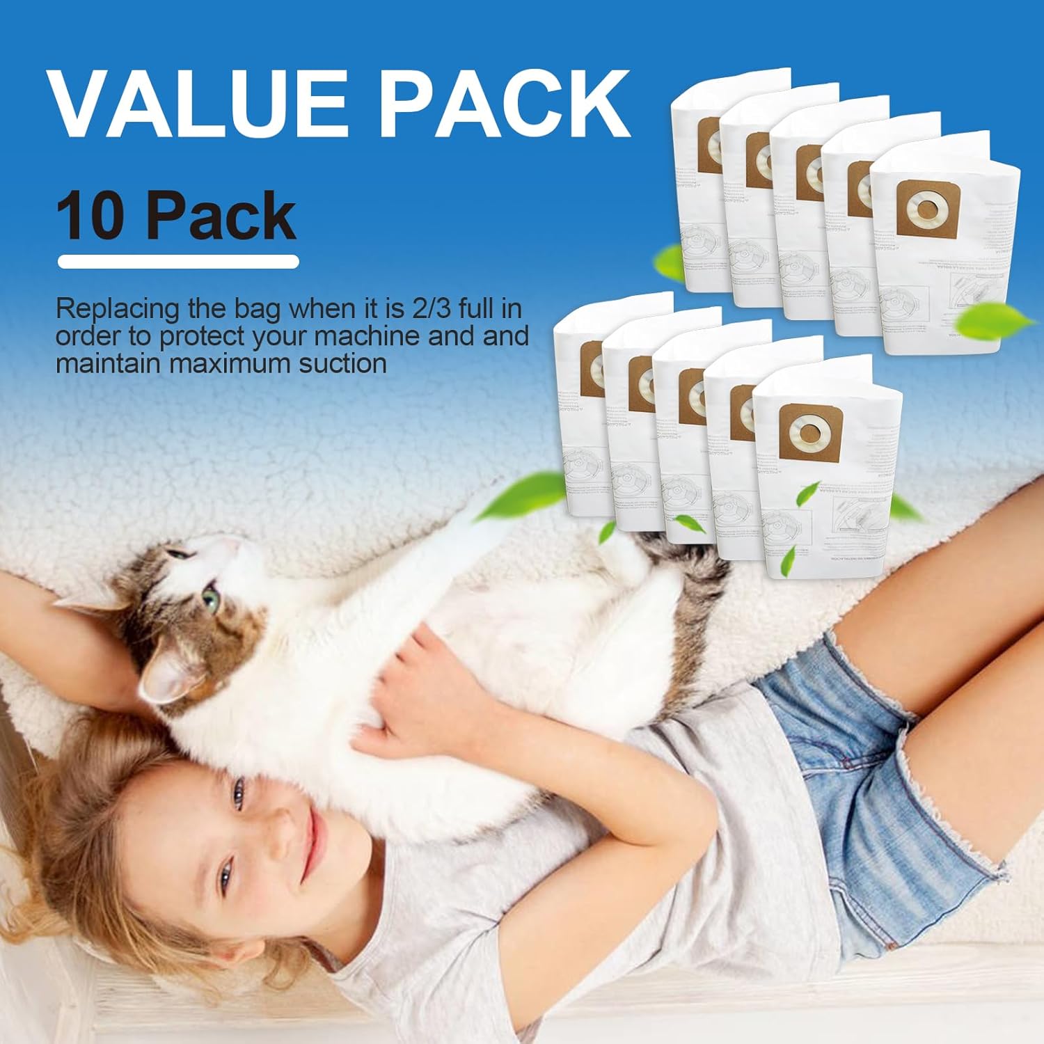10 Pack CMXZVBE38749 Vacuum Bags Compatible with Craftsman 16 and 20 Gallon Wet/Dry Vacs, Replacement Parts CMXEVBE17595, CMXEVBE17596, Part# 38749