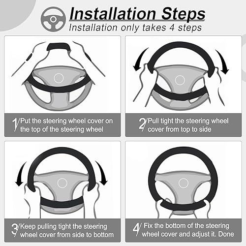 Miniatura 3 de BJSIA Funda para volante de automóvil, funda de cuero para volante de automóvil, estilo deportivo, protector universal para volante de automóvil con