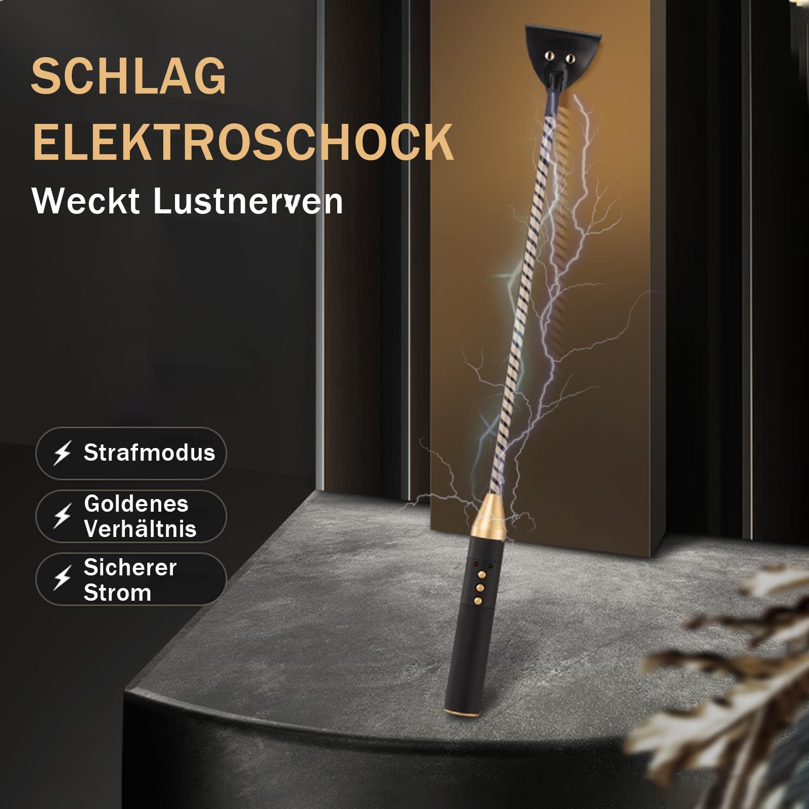BDSM Elektroschock Spielzeug SM Foltergerät Schwarz Gold Verstellbares Elektrogerät für Intensives Rollenspiel Masturbation Extreme Bestrafung Erotisches Fetisch Toy für Männer Frauen Paare
