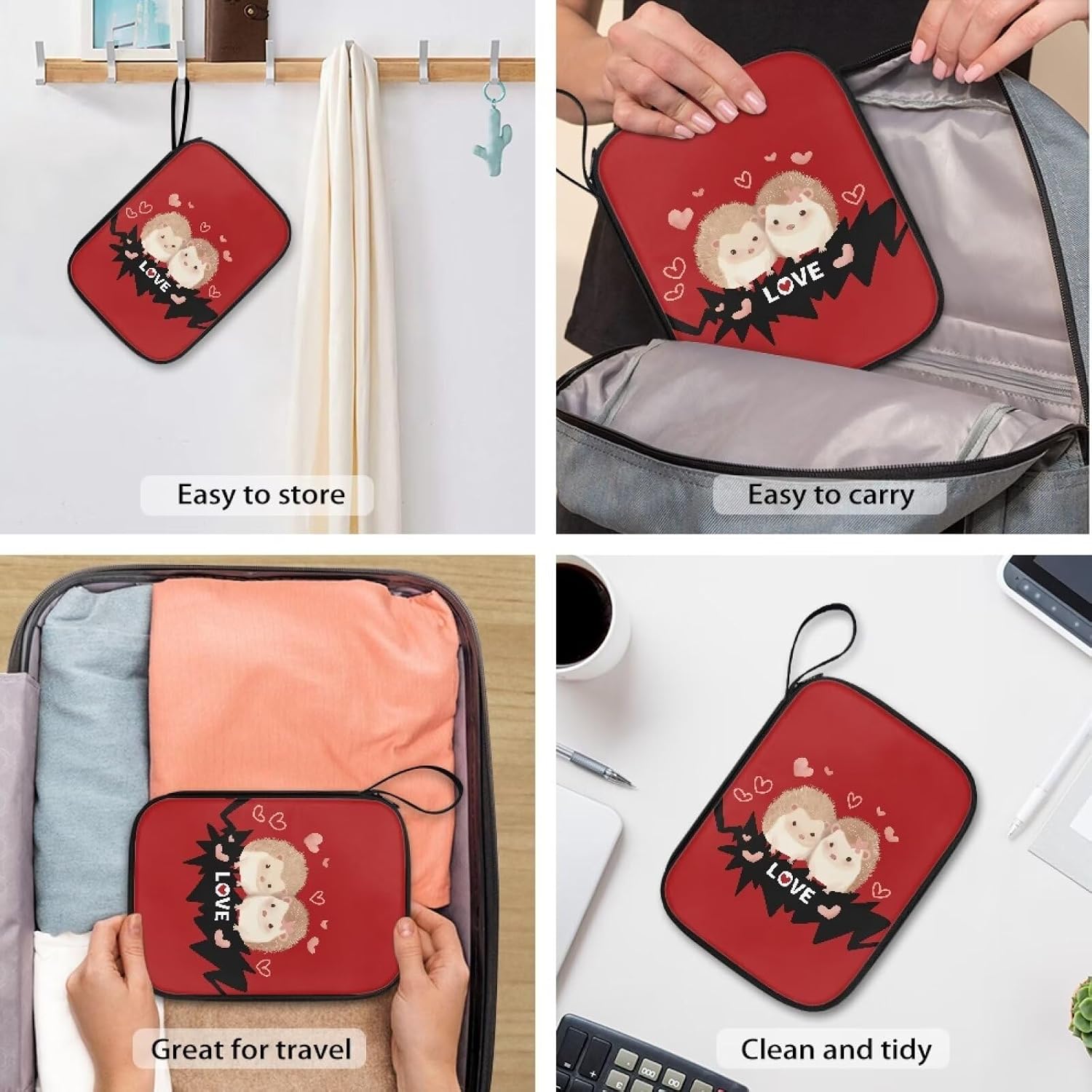 Love Hedgehog Watch Band Organizer Bag for 12 Watch Straps, Spill-resistant Watch Band Storage Holder Collection Smartwatch Accessories Organizer for Most Sizes of Watch Bands Valentine Gift image 5