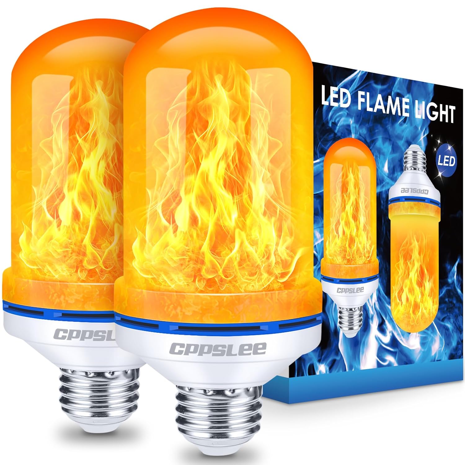 CPPSLEE Upgraded LED Flame Light Bulbs 4 Modes Flickering Light Bulbs E26 Base Fire Flame Bulb for Christmas