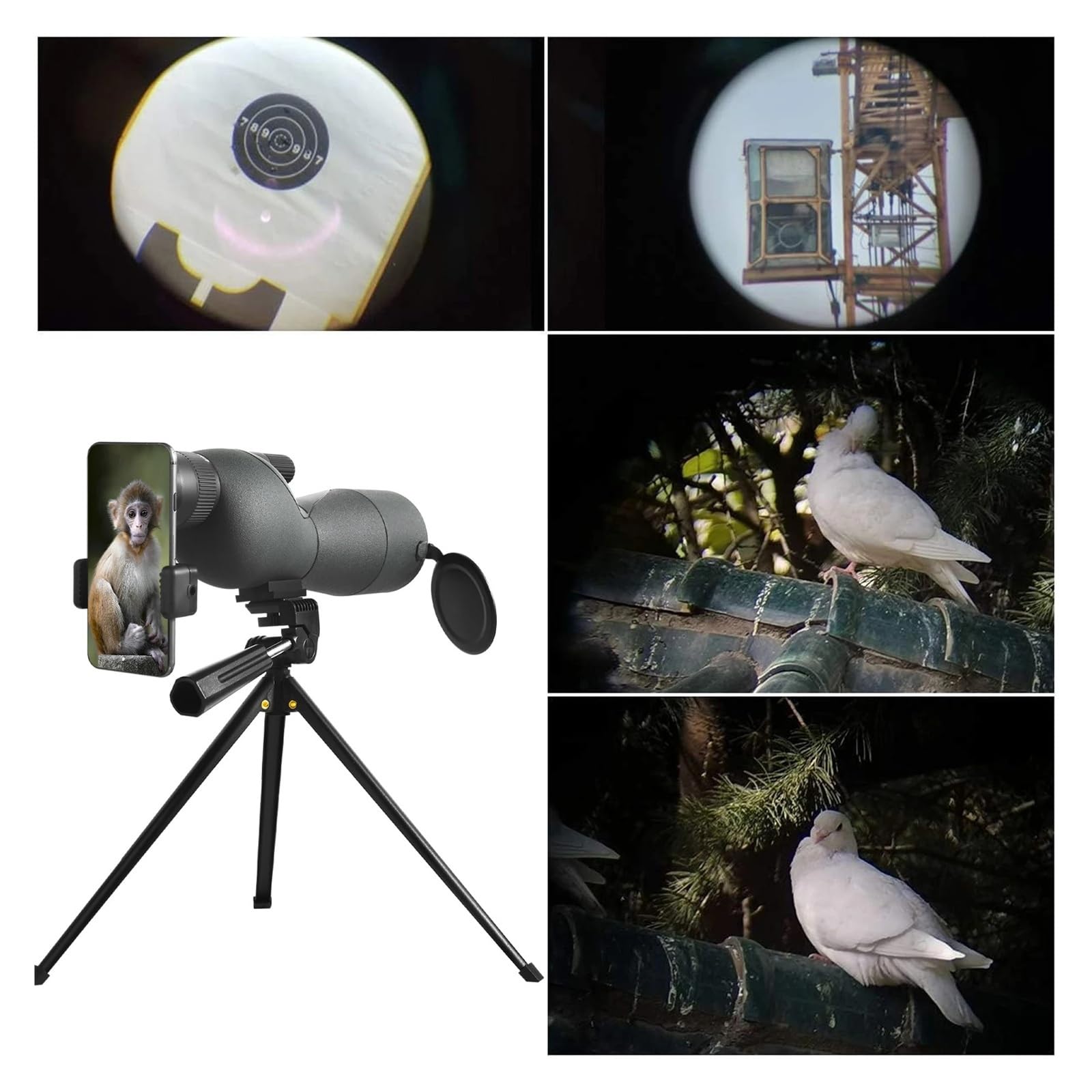 Telescopio monocular de 25-75x60 con Zoom Potente, Resistente al Agua, for observación Aves y Tiro Blanco trípode(Black Set)