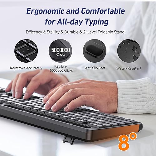 Miniatura 8 de Combo de teclado y mouse inalámbricos, mouse inalámbrico silencioso Acebaff 2.4G con soporte para teléfono y tableta, 11 teclas de acceso directo,