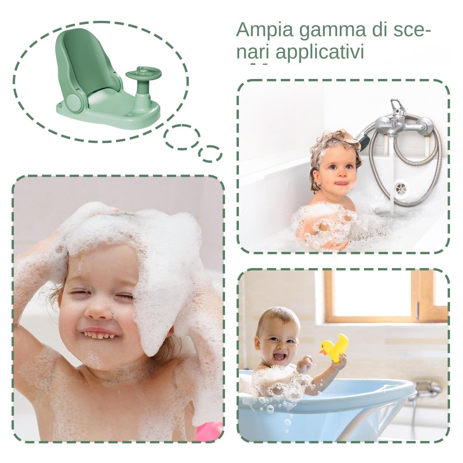 Supporto Doccia Per Bagnetto Bebè - Sedile Regolabile In ABS, Antiscivolo, Per 8-36 Mesi
