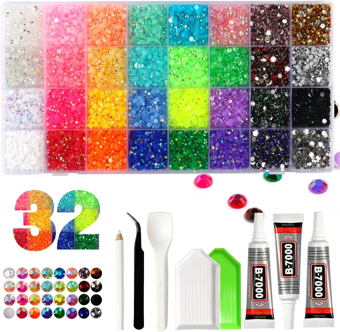 4mm Resin Jelly Rhinestones 16000 PCS for Bedazzling 32 Colors Kit