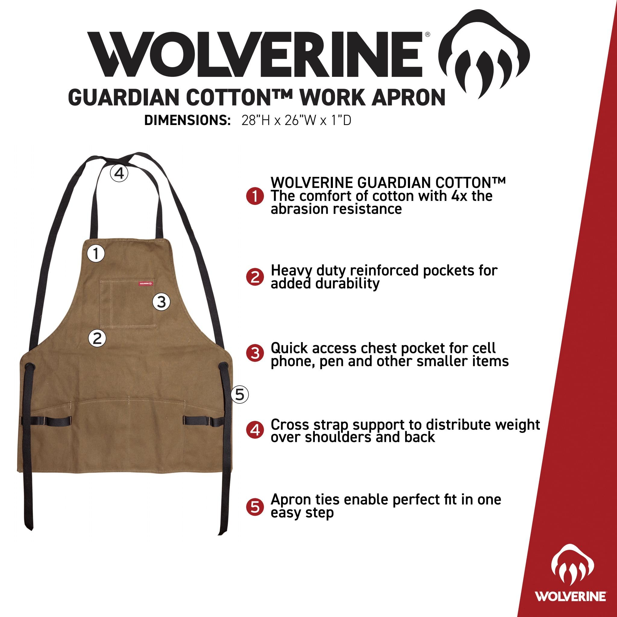 Wolverine Tablier de travail Guardian en coton - Marron
