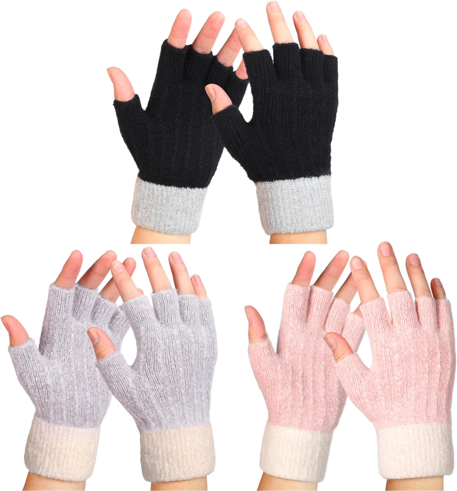 Neer3 Pairs Fingerless Gloves for Women Winter Cotton Fingerless Mittens Thermal Fingerless Gloves Womens for Cold Weather