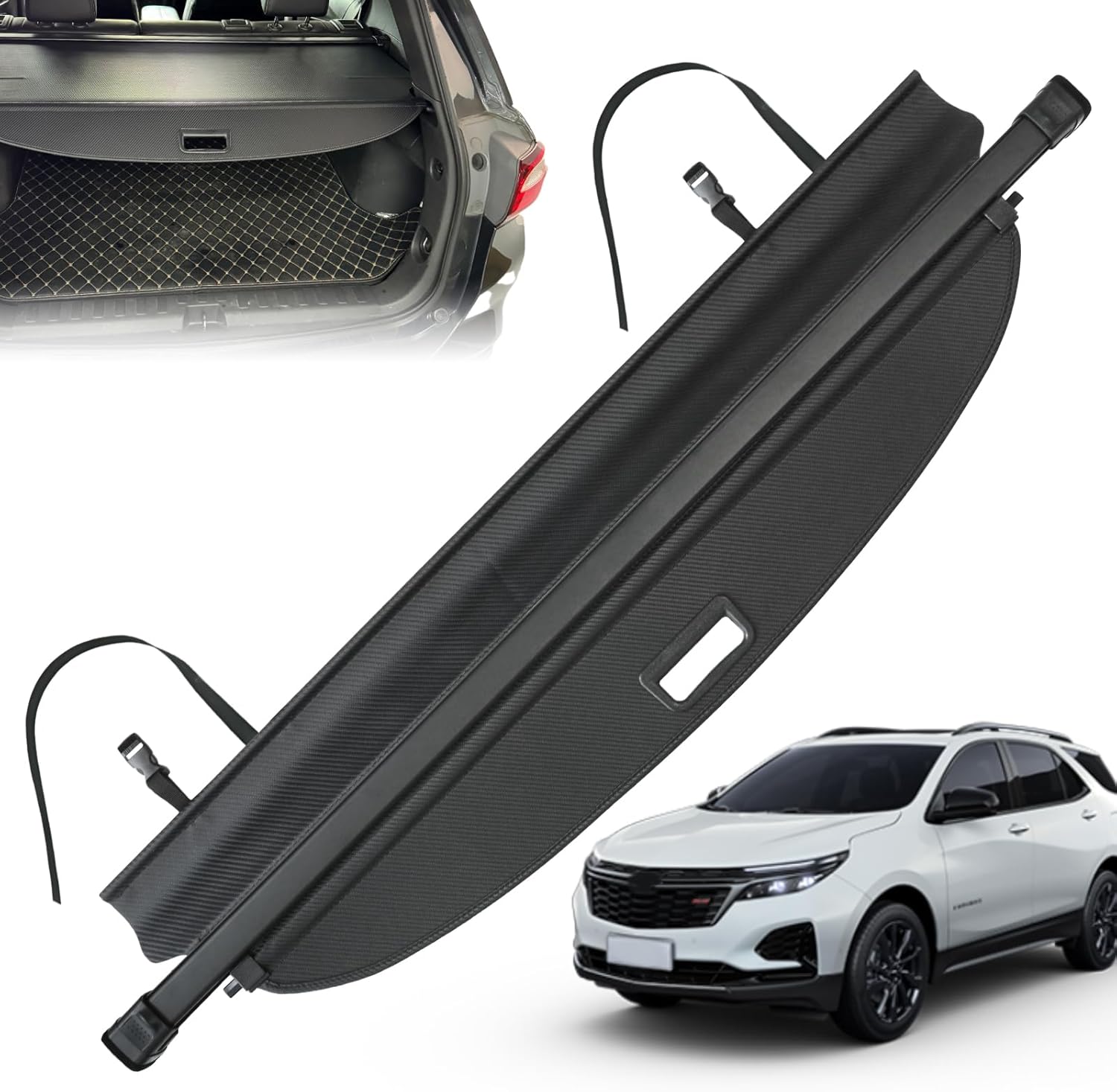 Trunk Cargo Cover for Chevy Equinox GMC Terrain 2018-2024, Car Accessories, Anti-Peeping Retractable Security Shade, Privacy Screen with Carbon Fiber Texture, Extra Cover (No Equinox EV)