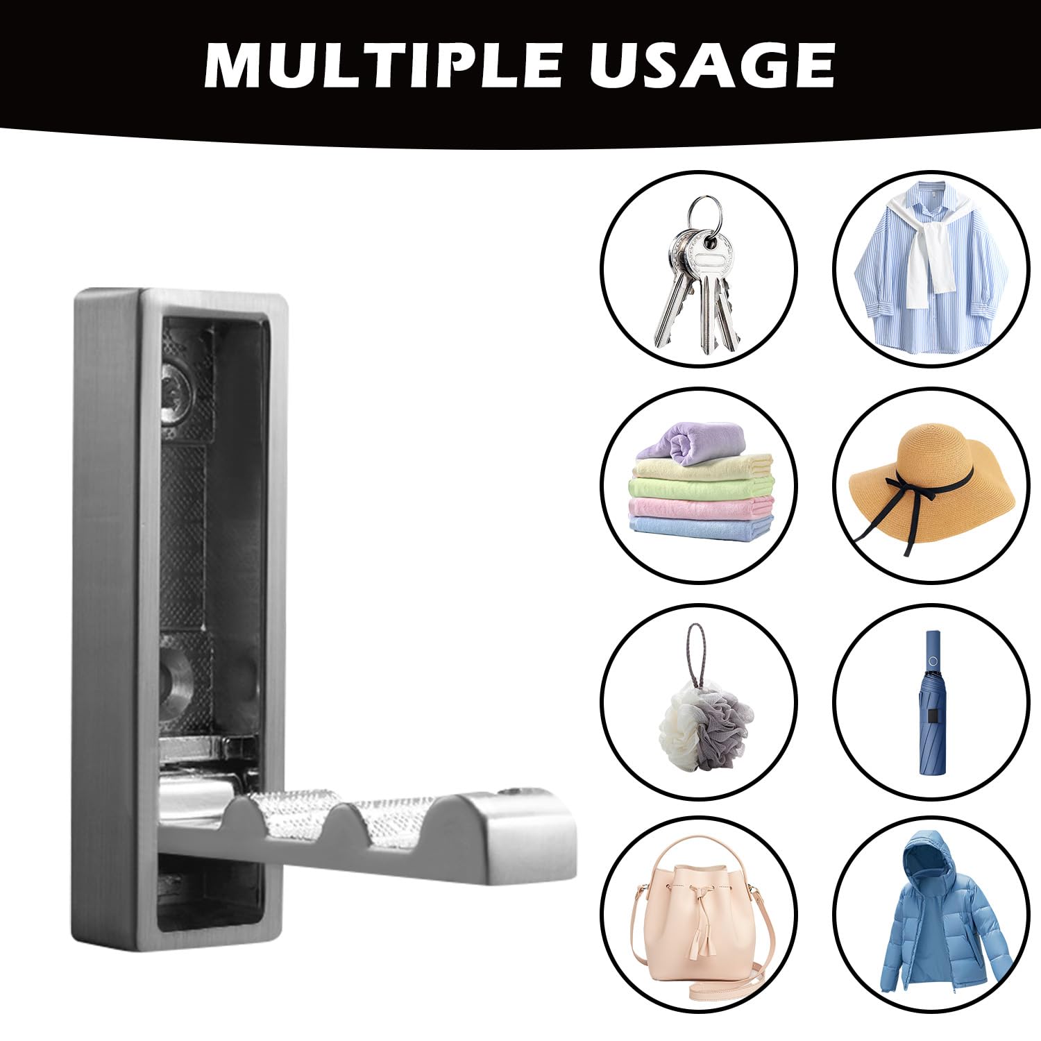 atnayo 2 Packs Door Hooks, Folding Wall Hook, Robe & Bath Towel Hooks, Silver+gold - Image 4