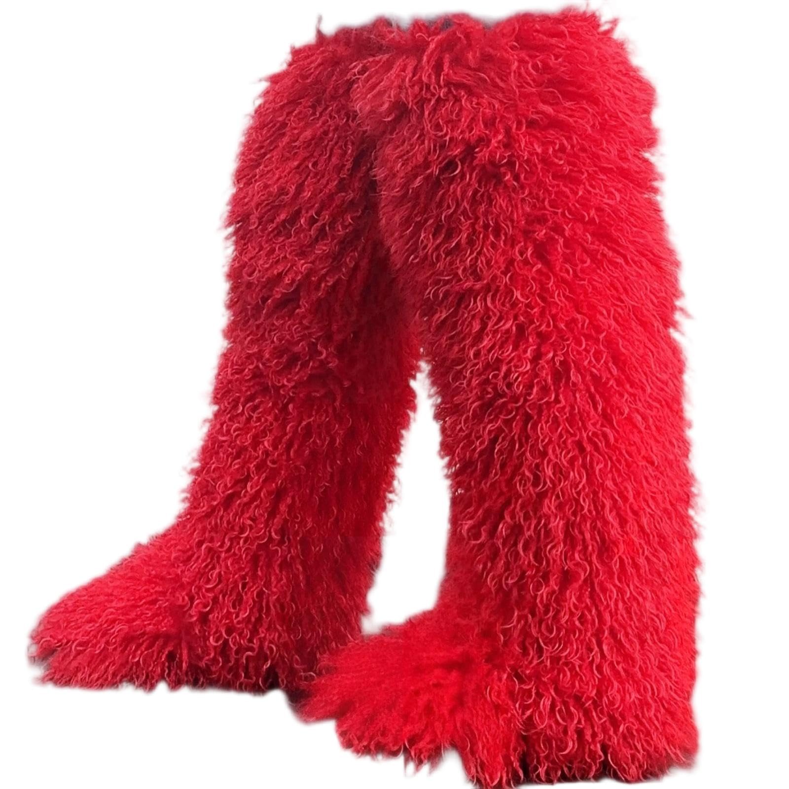 SWEETHEART BEAUTY Thigh High Shagy Teddy Fur Boots 29 Inch Over the Knee Length Fluffy High Boots Tall