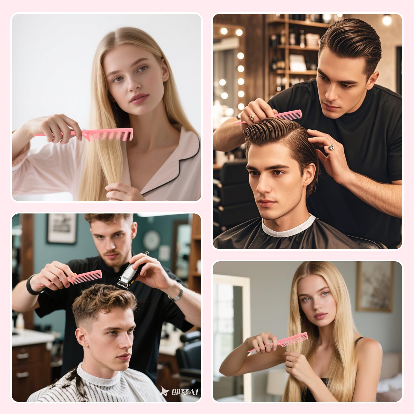 Set di 3 pettini a coda di topo, pettini a denti fini per donne e ragazze, strumenti per la separazione e lo styling dei capelli (rosa, viola, blu)