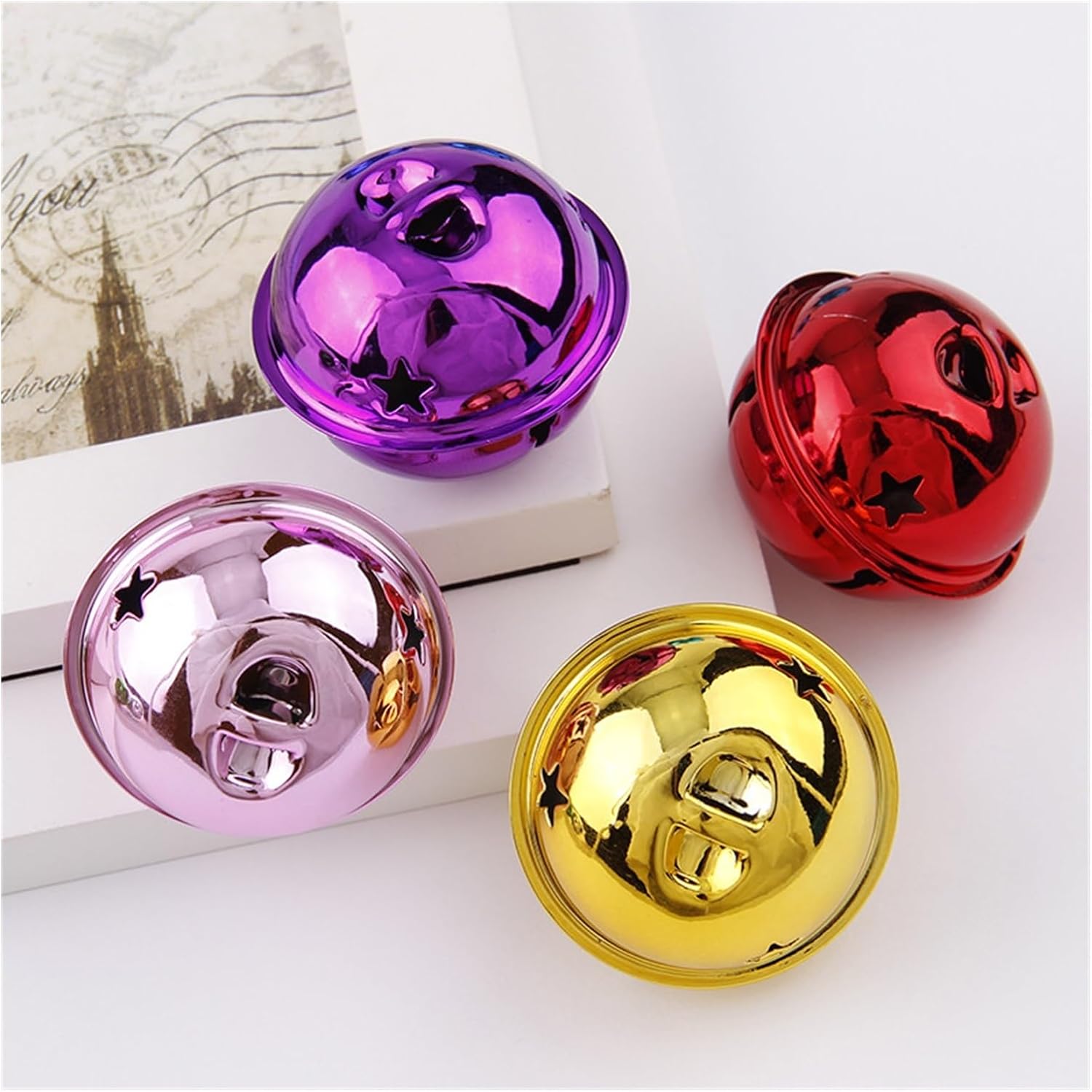 Craft Bells, 10pc 40mm Mix Color Iron Vacuum Plating Five-Point Star Jingle Bells Pendant Handmade DIY Crafts