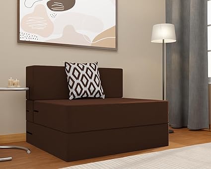 Adorn India Easy 1 Seater Sofa Cum Bed (Rhombus Pattern) Chennile Fabric - Washable Cover - Including 1 Cushion - Size 2.5' x 6' Ft (Brown Color) Perfect for Home & Office for Guests