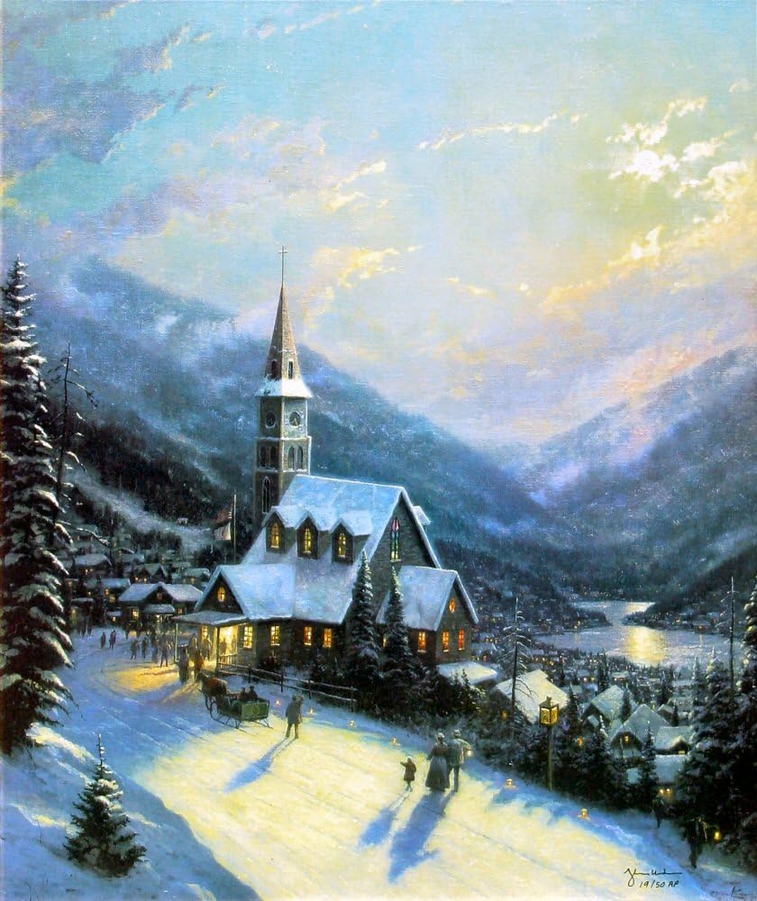 Moonlit Village RARE Thomas Kinkade