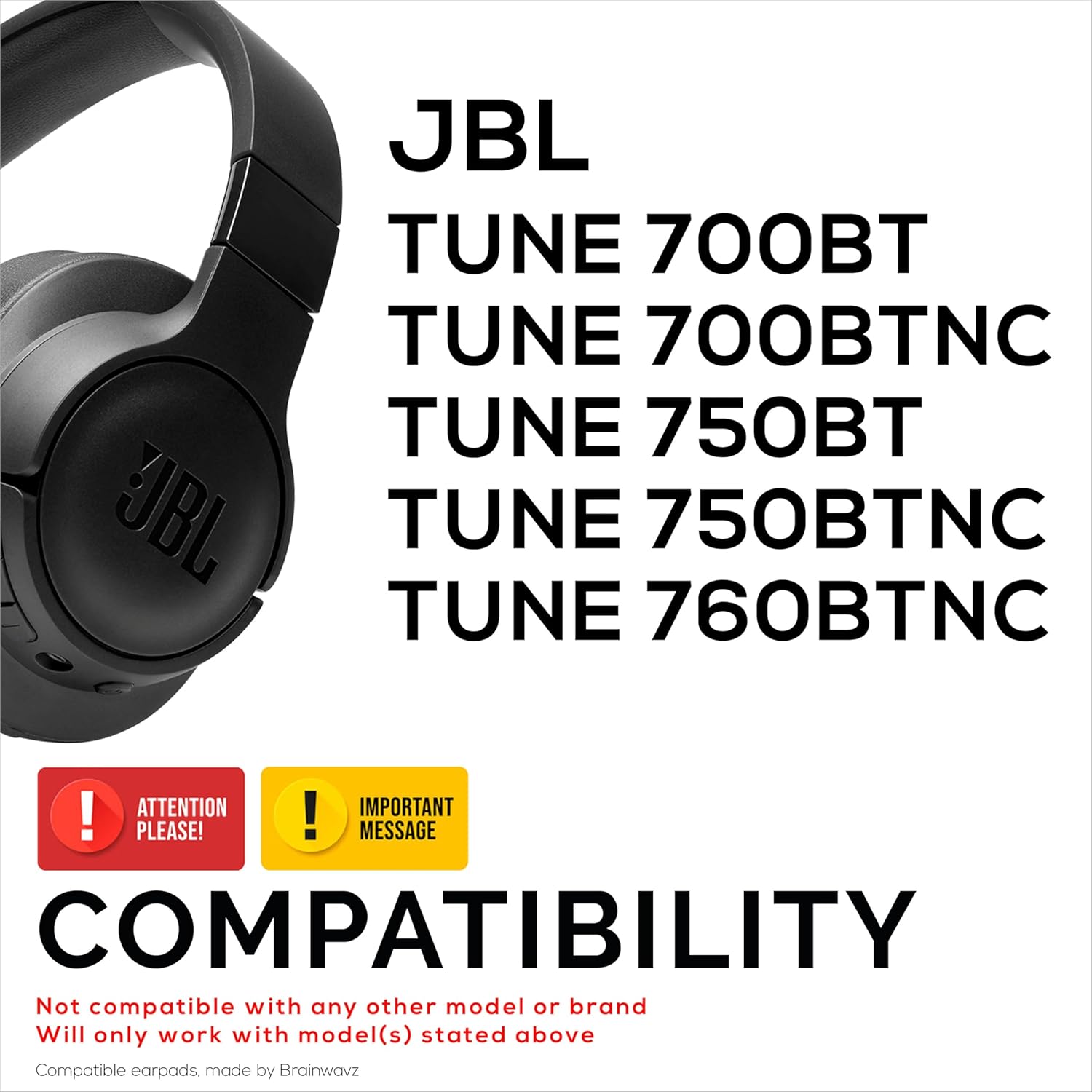 Hybrid Earpads for JBL Tune 750BT, Tune 760BTNC, Tune 700BTNC, Tune 700BT & Tune 750BTNC Headphones, Soft Cool Gel, Super Soft Fabric, PU Leather & Thicker Memory Foam, by Brainwavz