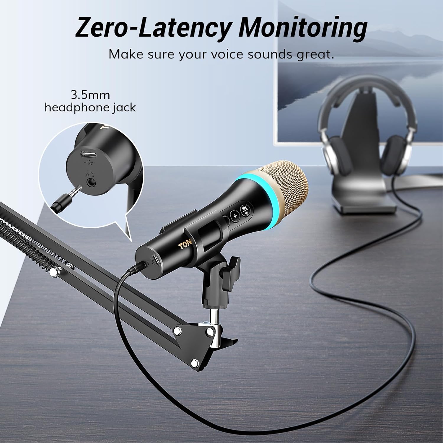 TONOR USB Dynamic Microphone for Podcast Gaming Mic with RGB for Recording, Live Streaming, YouTube, Singing, Studio, Tiktok Microfono with Quick Mute& Boom Arm Compatible with PC/Cellphone TypeC