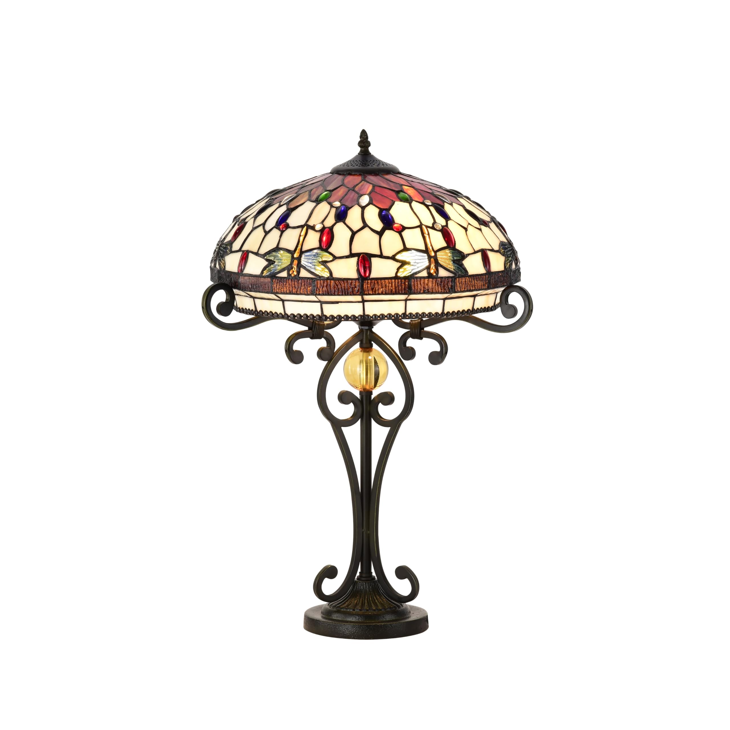 Belofay Dragonfly Tiffany Style Large Tiffany Table Lamps, Stained Glass Handmade Tiffany Vintage Bedside Table Lamps For Living Room, Bedroom, And Lounge 16 Inches Wide, 30 Inches Height (Dragonfly Tiffany Style Large)