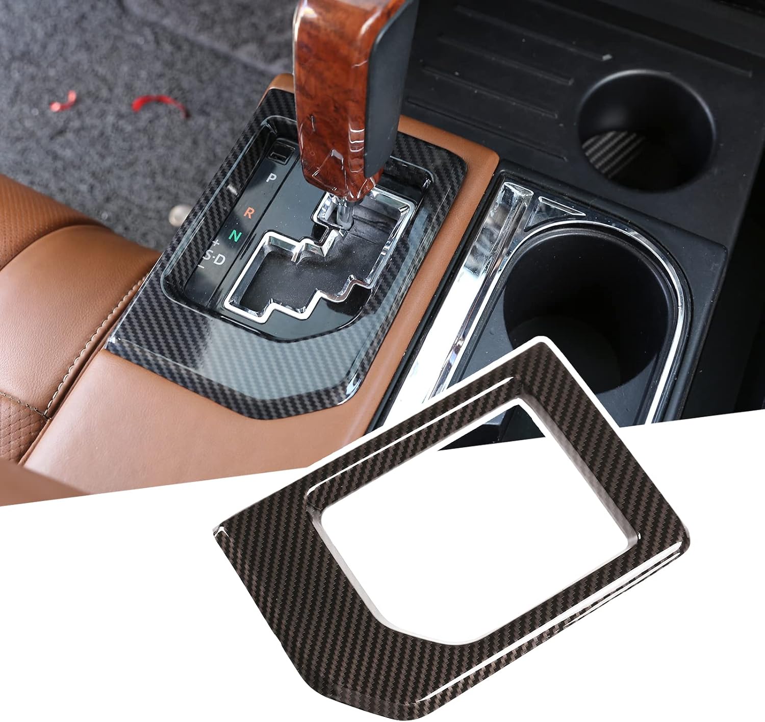 Compatible with Toyota Tundra 2014-2021 ABS Center Console Gear Shift Panel Frame Trim Car Accessories (Carbon Fiber Style)
