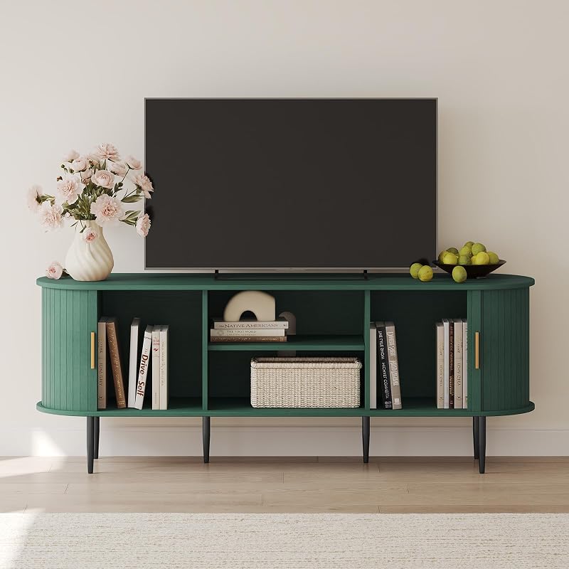 ARTPOWER 63" Modern TV Stand with Sliding Doors for TVs up to 70", Green image 4