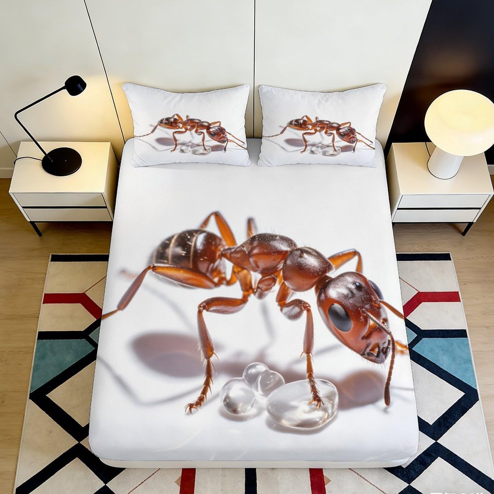 3D Printed Realistic Ant Fitted Sheet Microfiber Non Slip Bed Cover for Bedroom Dorm Mattress Protection Decor 90x200x25cm